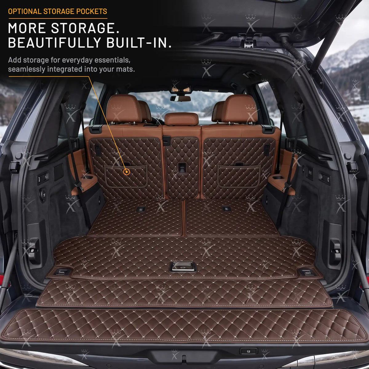 Tappetini per auto Luxus™ - Tappetino per bagagliaio/stivale in pelle di lusso 3D con cuciture nere e nere