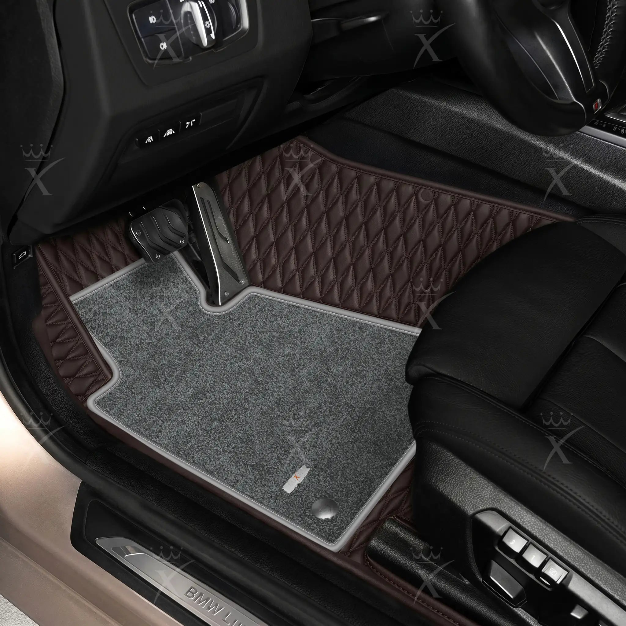 Luxus Twin-Diamond Double Layer Series Floor Mats | Dark Chocolate Brown & Graphite Shadow Top Carpet
