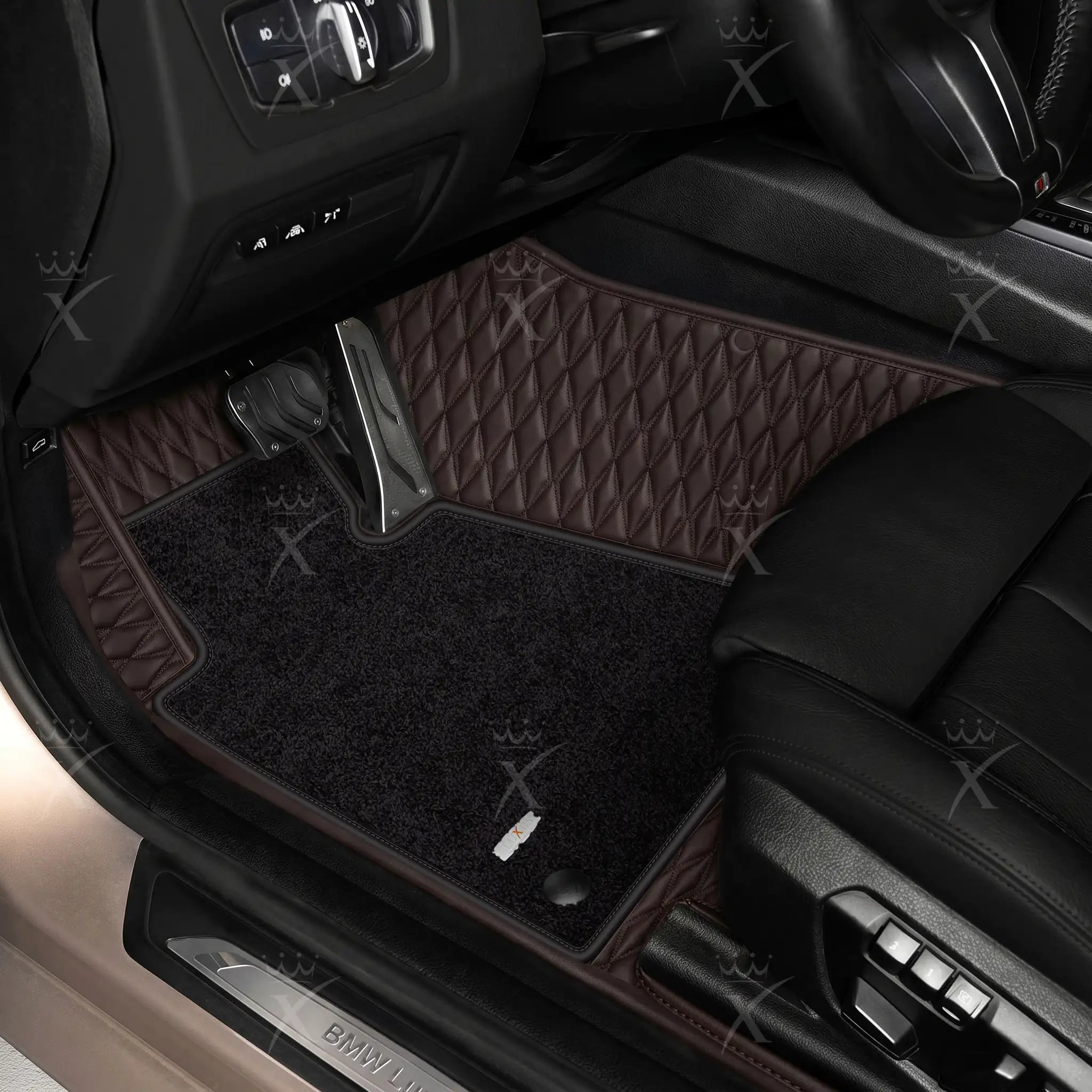 Luxus Twin-Diamond Double Layer Series Floor Mats | Dark Chocolate Brown & Onyx Charcoal Top Carpet