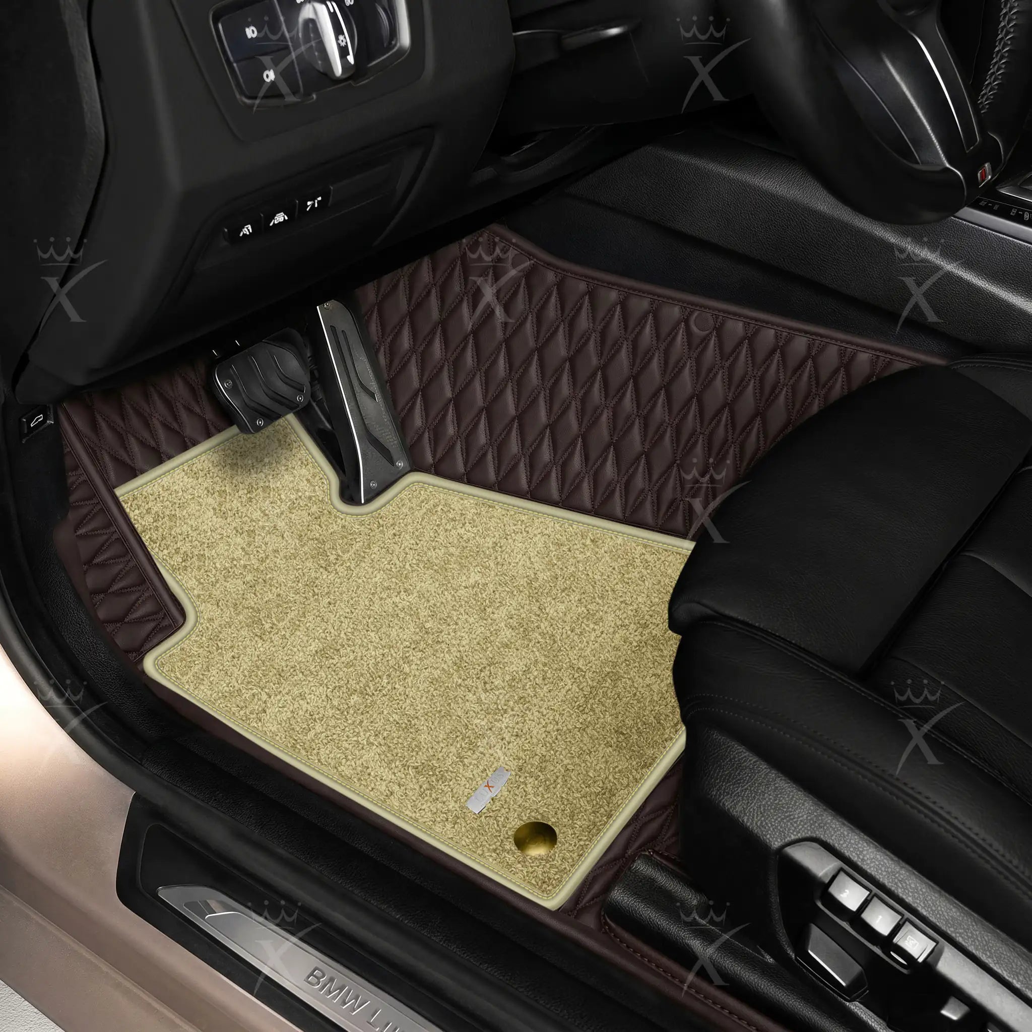 Luxus Twin-Diamond Double Layer Series Floor Mats | Dark Chocolate Brown & Sahara Stone Top Carpet