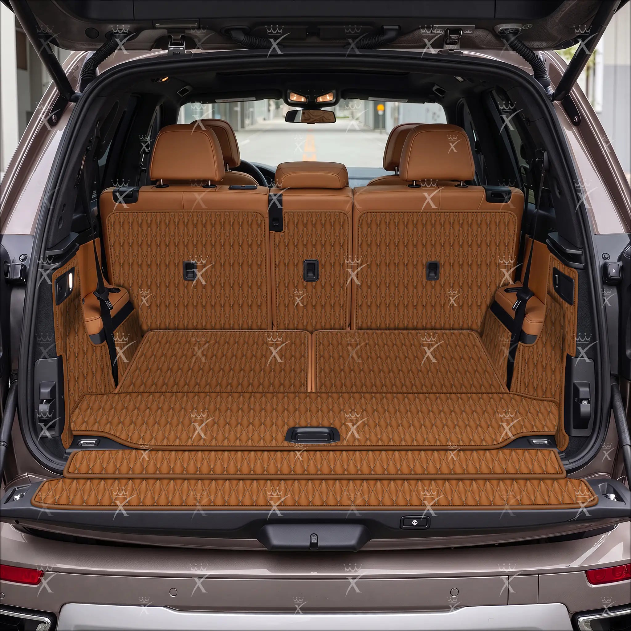 Luxus Car Mats™ - Svart og svart søm 3D luksusskinnstøvel/bagasjematte