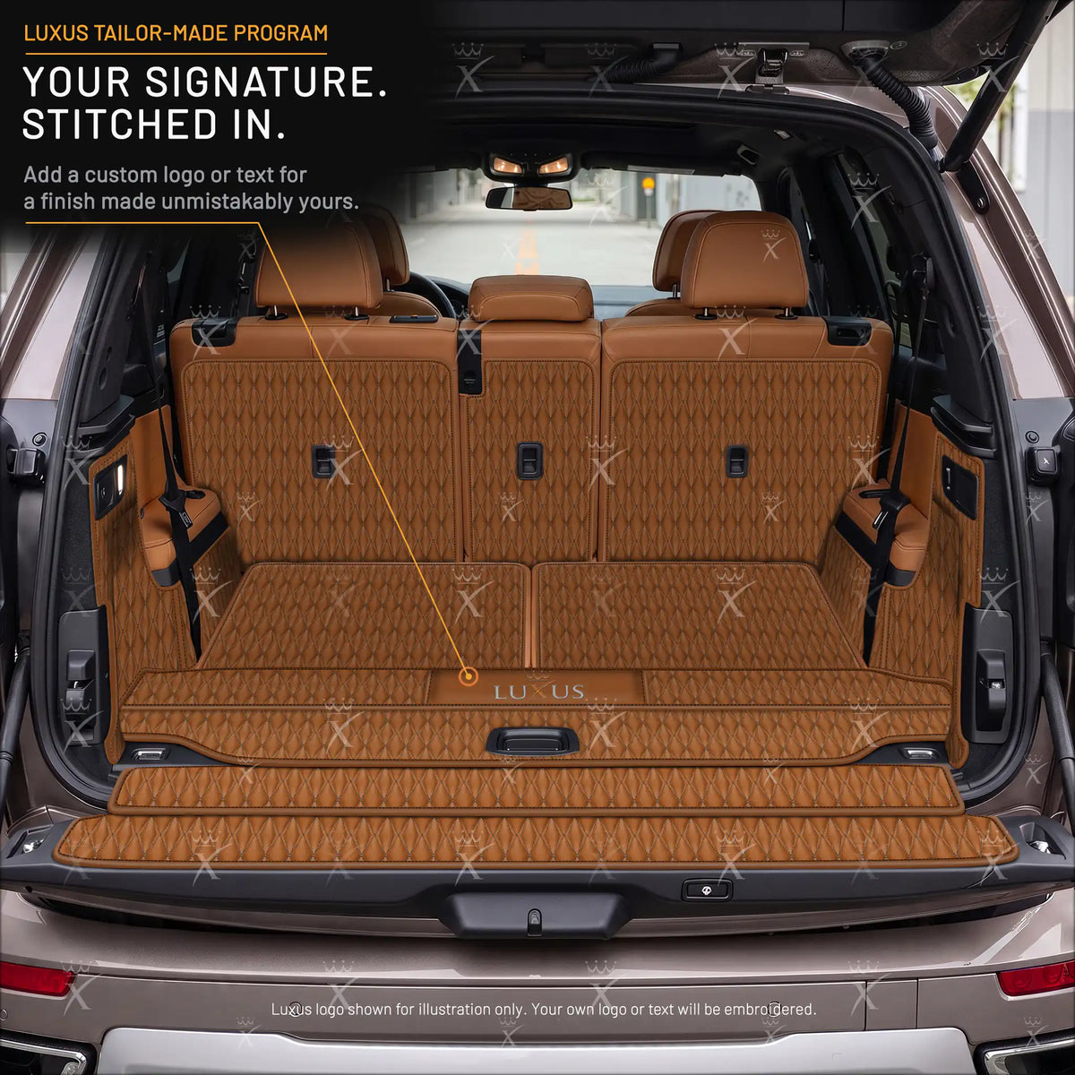 Luxus Car Mats™ – 3D-Luxus-Leder-Kofferraum-/Kofferraummatte in Schwarz und Schwarz mit Nähten