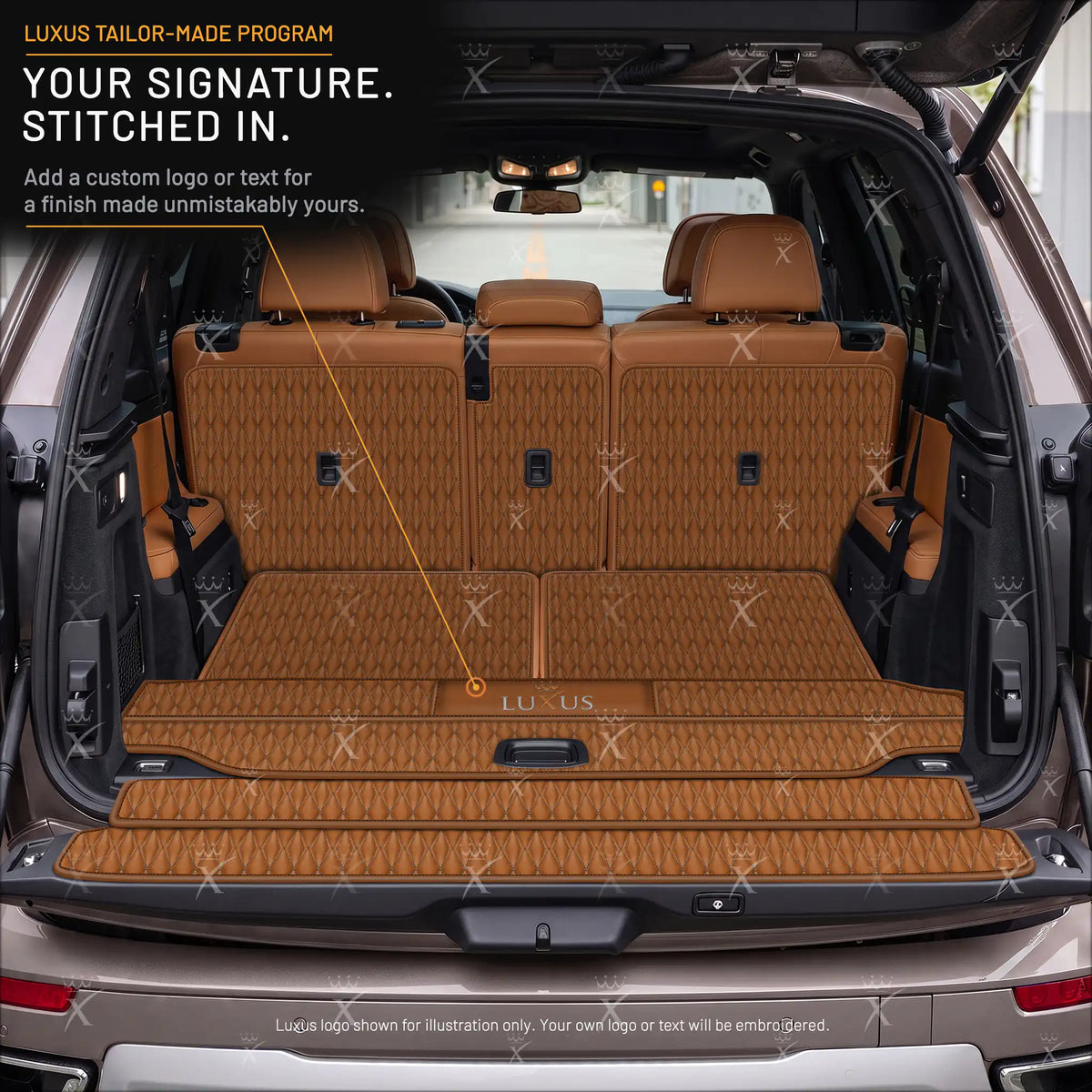 Luxus Car Mats™ – 3D-Luxus-Leder-Kofferraum-/Kofferraummatte in Schwarz und Schwarz mit Nähten