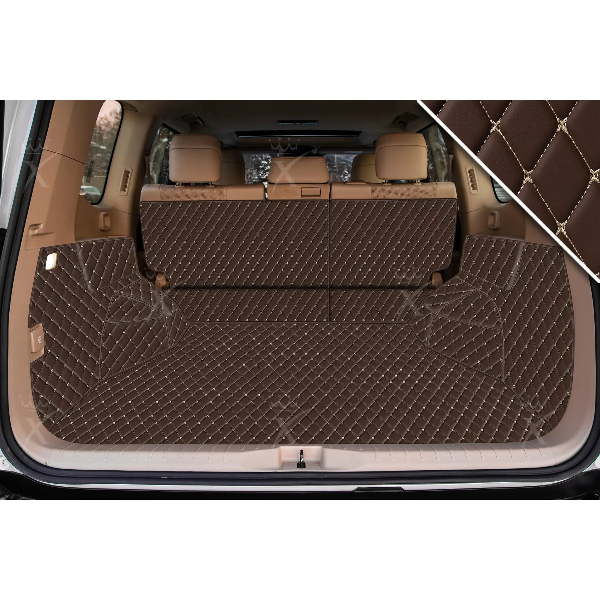Luxus Car Mats™ - Tappetino per bagagliaio/stivale in pelle marrone cioccolato 3D