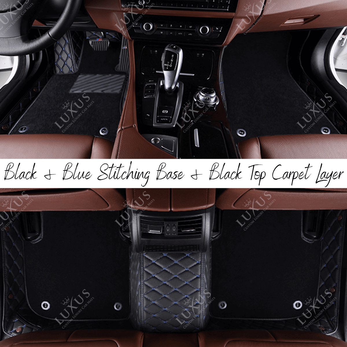 Black & Blue Stitching Diamond Base & Black Top Carpet Double Layer Luxury Car Mats Set