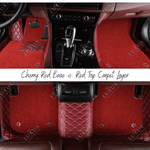 Cherry Red Base & Red Top Carpet Double Layer Luxury Car Mats Set
