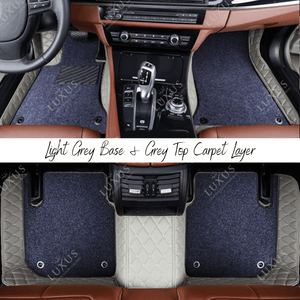 Light Grey Base & Grey Top Carpet Double Layer Luxury Car Mats Set