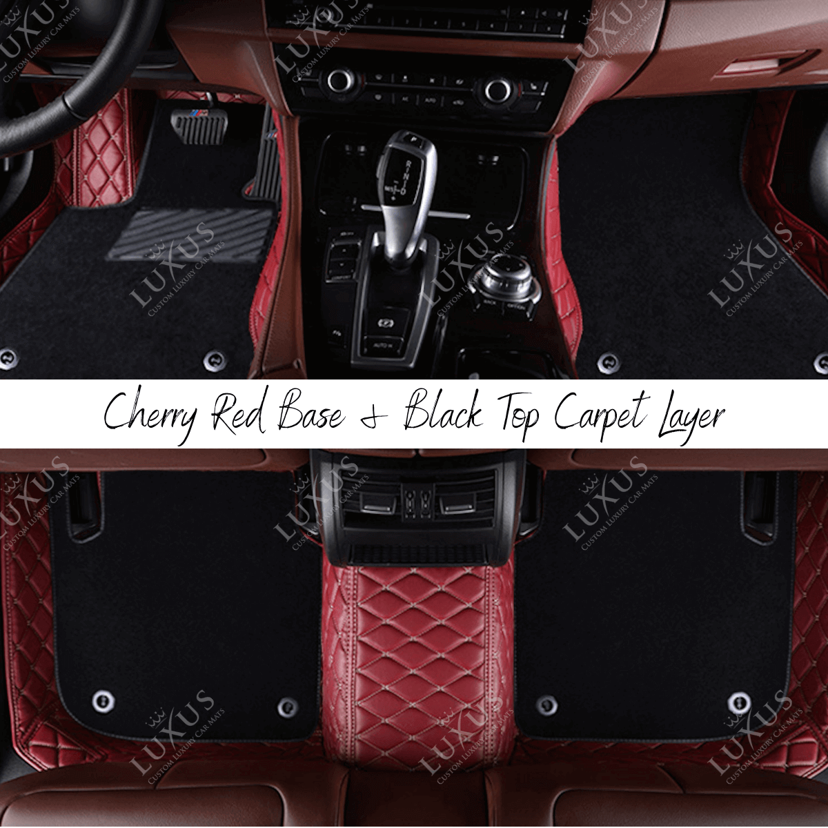 Cherry Red Base & Black Top Carpet Double Layer Luxury Car Mats Set
