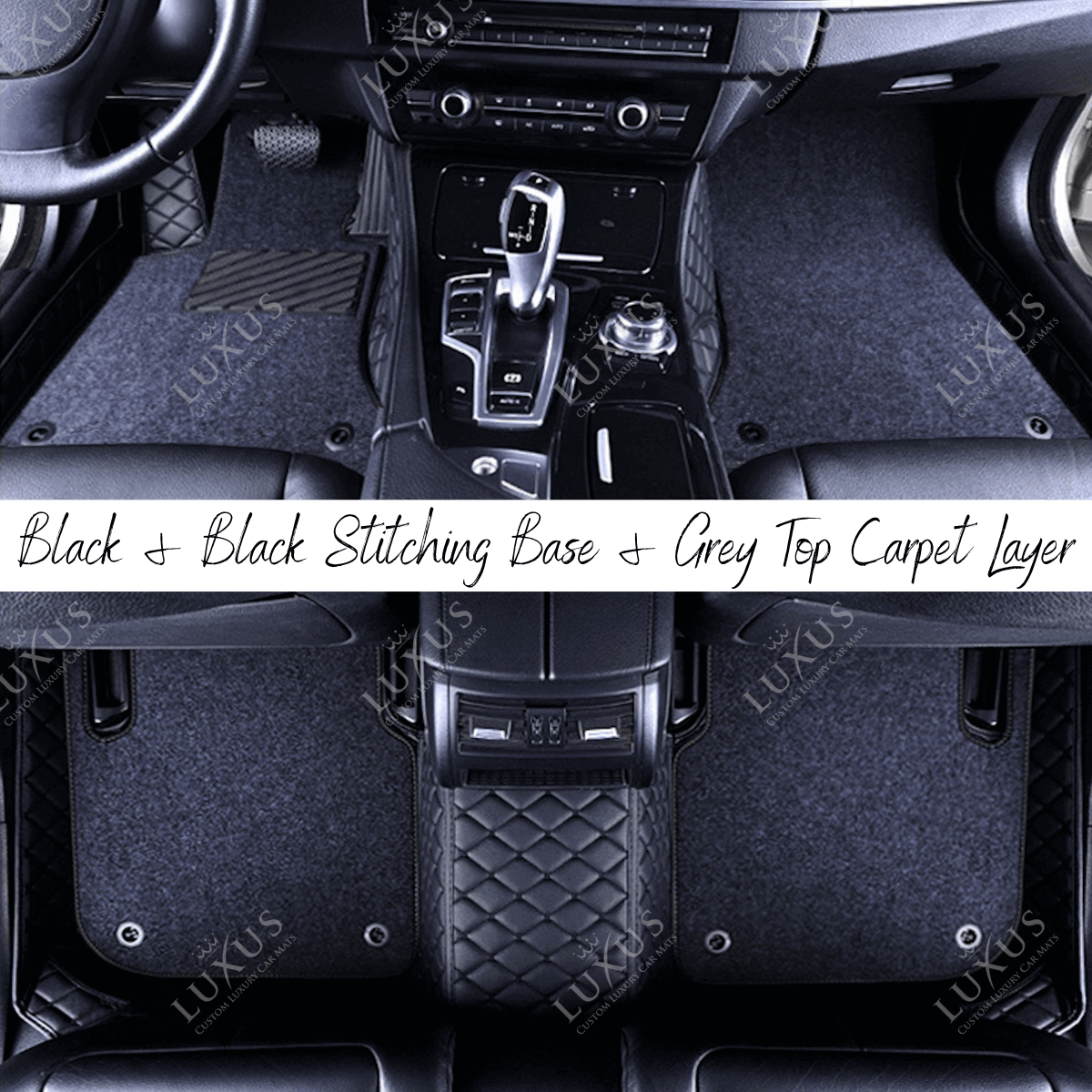 Black & Black Diamond Stitching Base & Grey Top Carpet Double Layer Luxury Car Mats Set