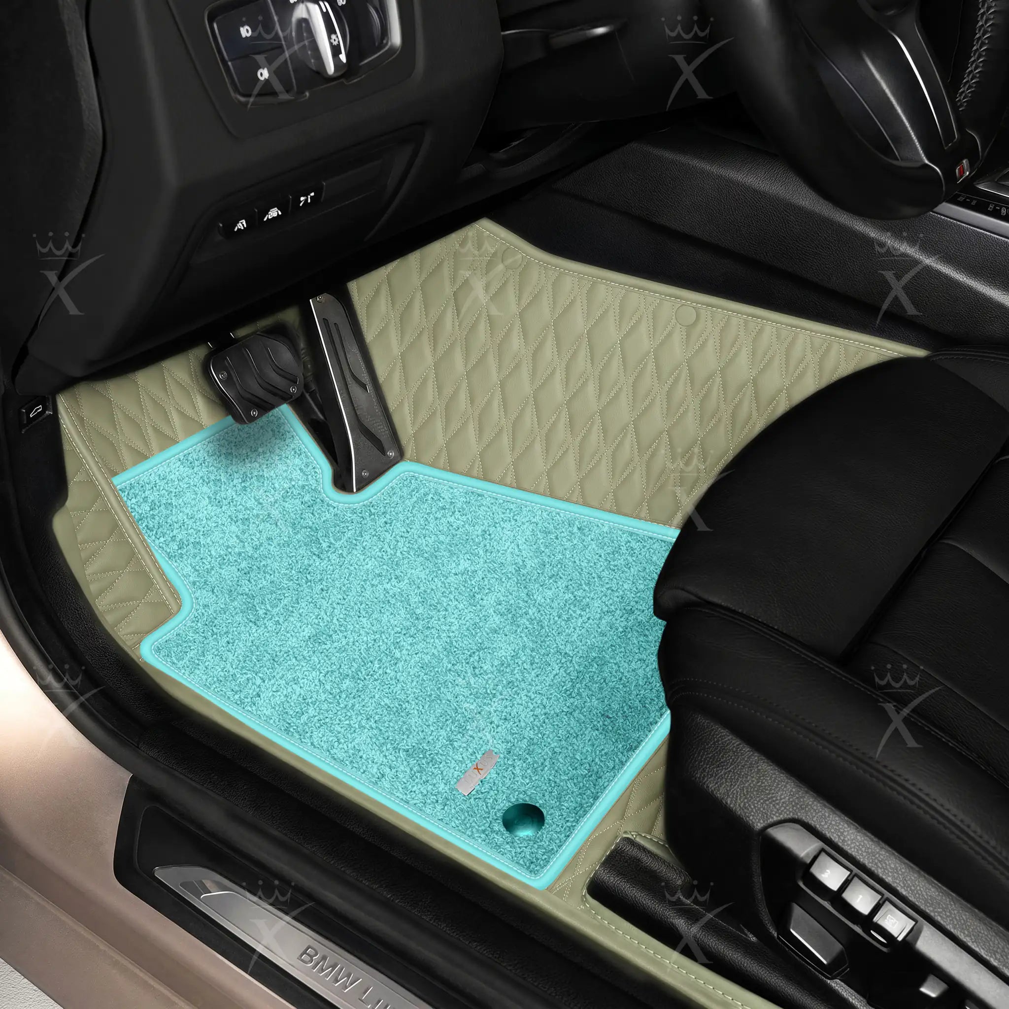 Luxus Twin-Diamond Double Layer Series Floor Mats | Cream Beige & Aqua Frost Top Carpet