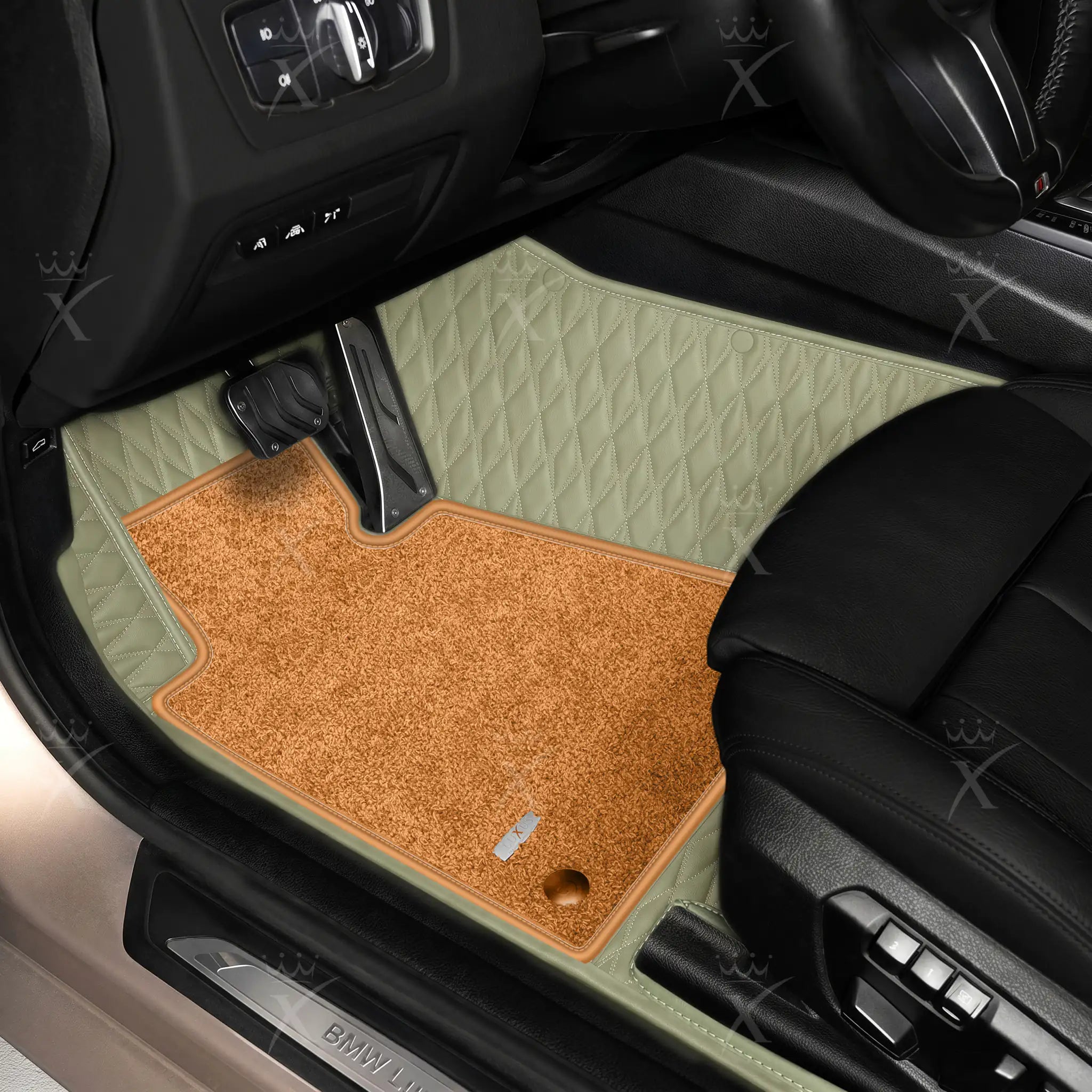 Luxus Twin-Diamond Double Layer Series Floor Mats | Cream Beige & Cognac Tan Top Carpet