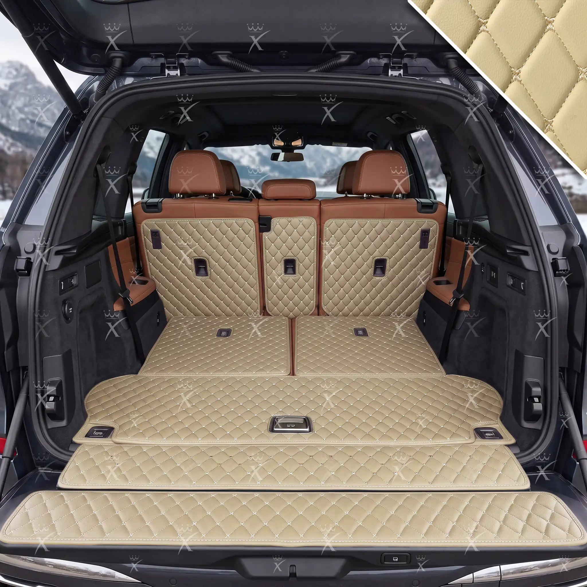 Luxus Car Mats™ - Svart og svart søm 3D luksusskinnstøvel/bagasjematte