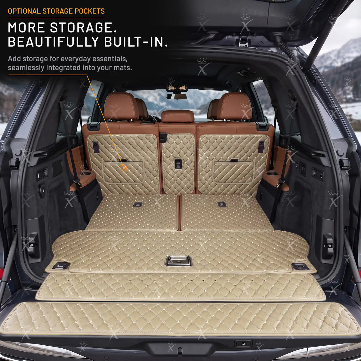 Luxus Car Mats™ – 3D-Luxus-Leder-Kofferraum-/Kofferraummatte in Schwarz und Schwarz mit Nähten