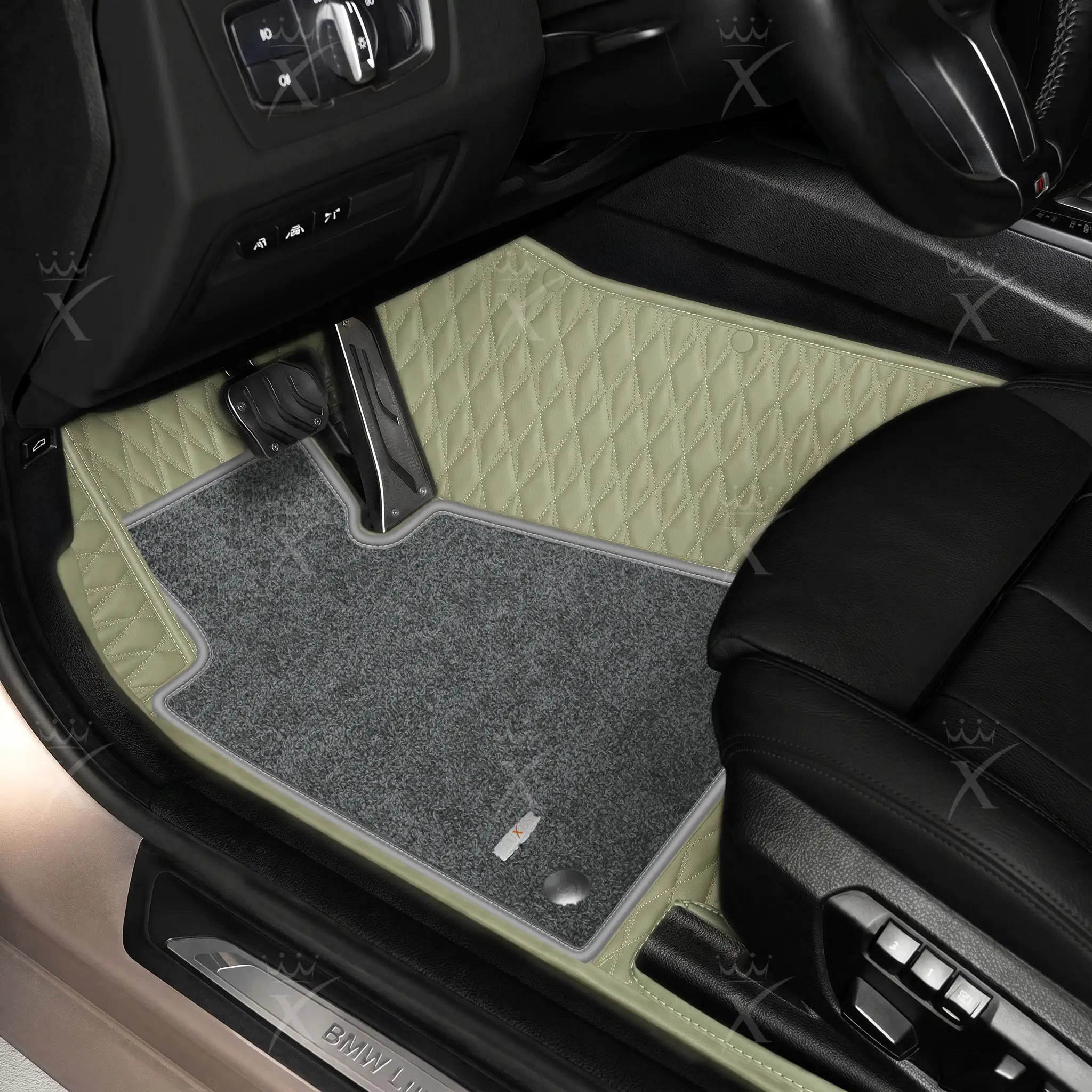 Luxus Twin-Diamond Double Layer Series Floor Mats | Cream Beige & Graphite Shadow Top Carpet