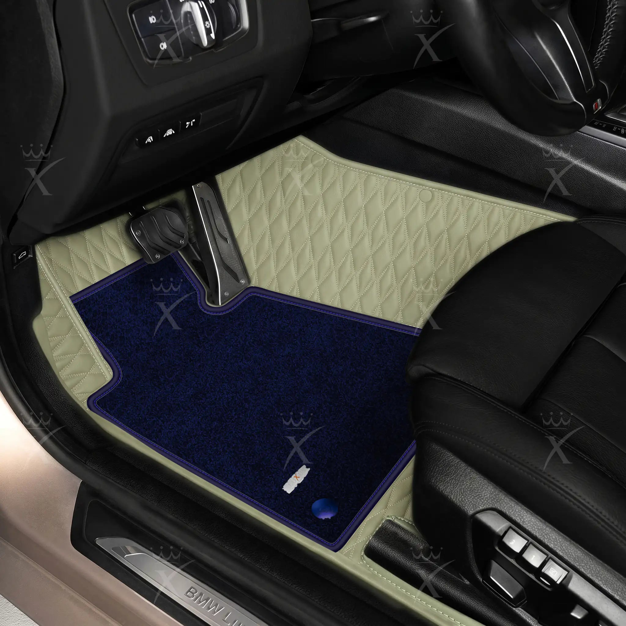 Luxus Twin-Diamond Double Layer Series Floor Mats | Cream Beige & Midnight Navy Top Carpet