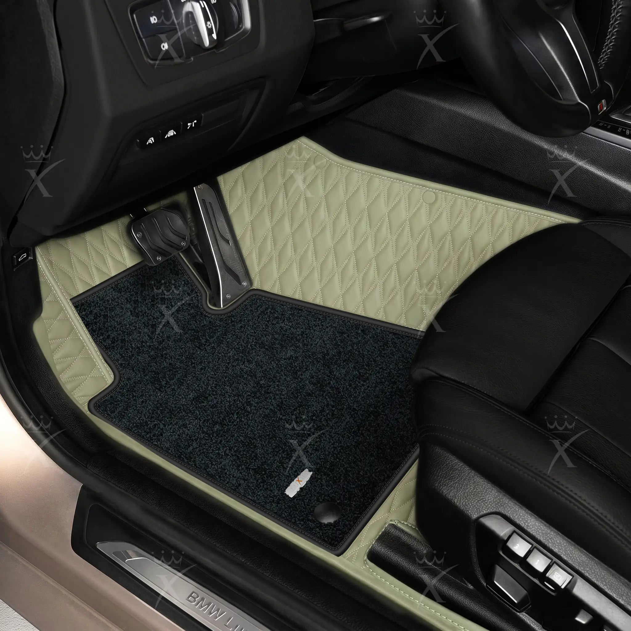 Luxus Twin-Diamond Double Layer Series Floor Mats | Cream Beige & Obsidian Black Top Carpet