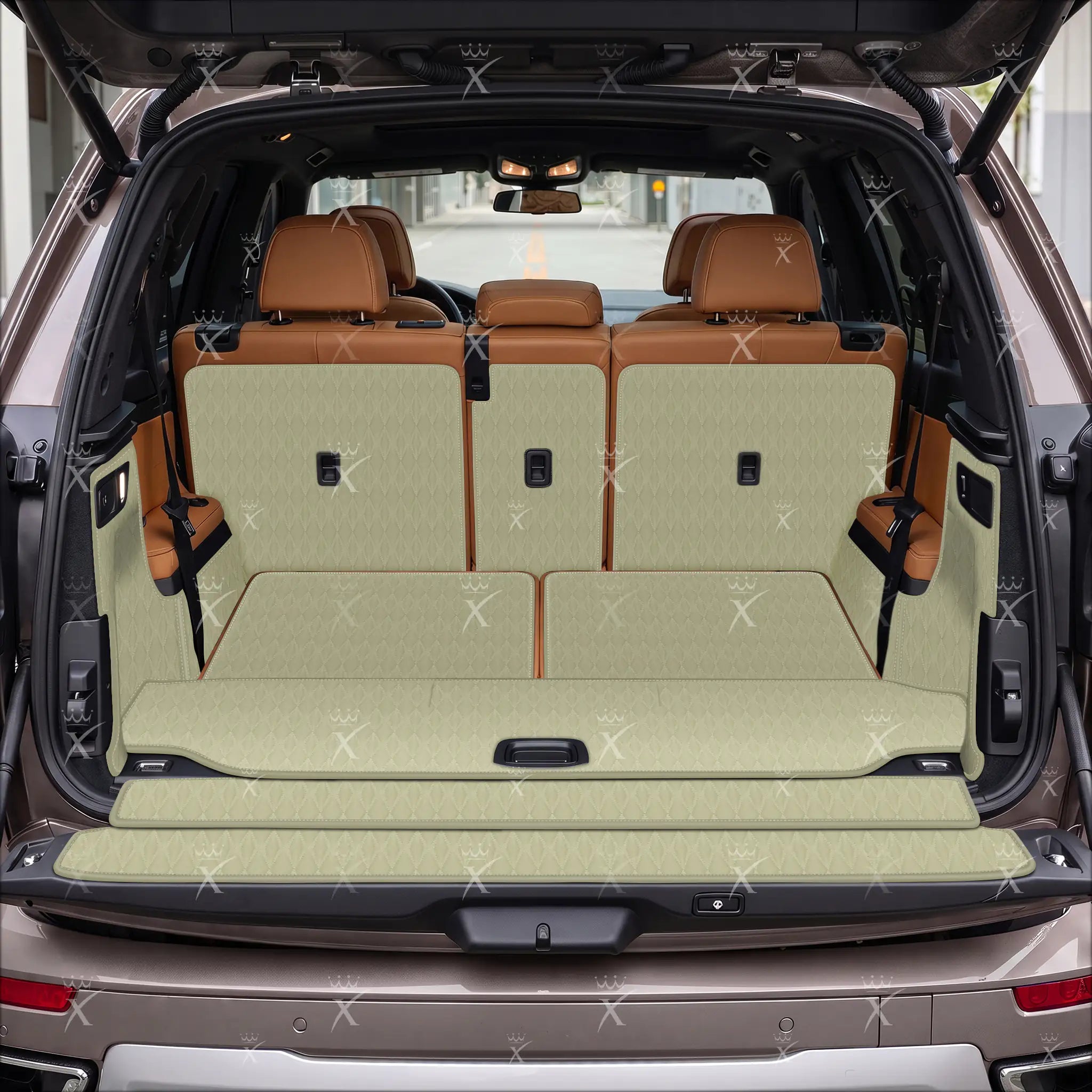 Luxus Car Mats™ – 3D-Luxus-Leder-Kofferraum-/Kofferraummatte in Schwarz und Schwarz mit Nähten
