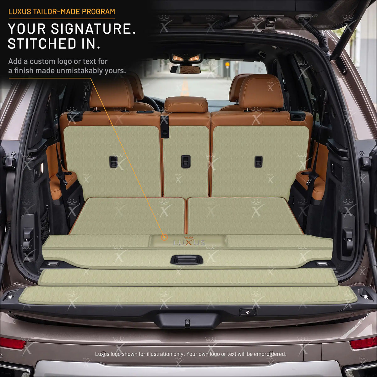 Luxus Car Mats™ – 3D-Luxus-Leder-Kofferraum-/Kofferraummatte in Schwarz und Schwarz mit Nähten