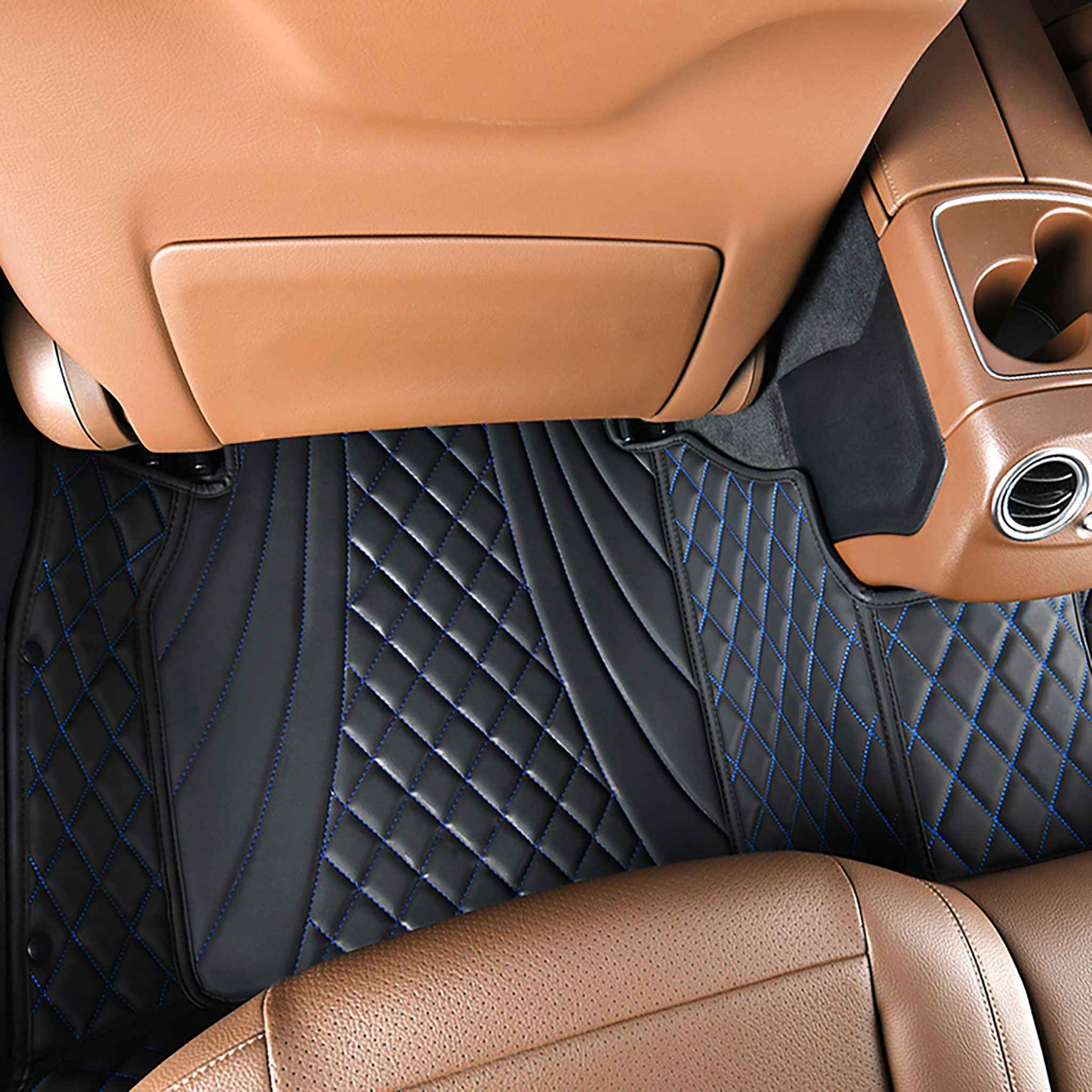 NEW Black & Blue Stitching Hybrid Luxury Car Mats Set