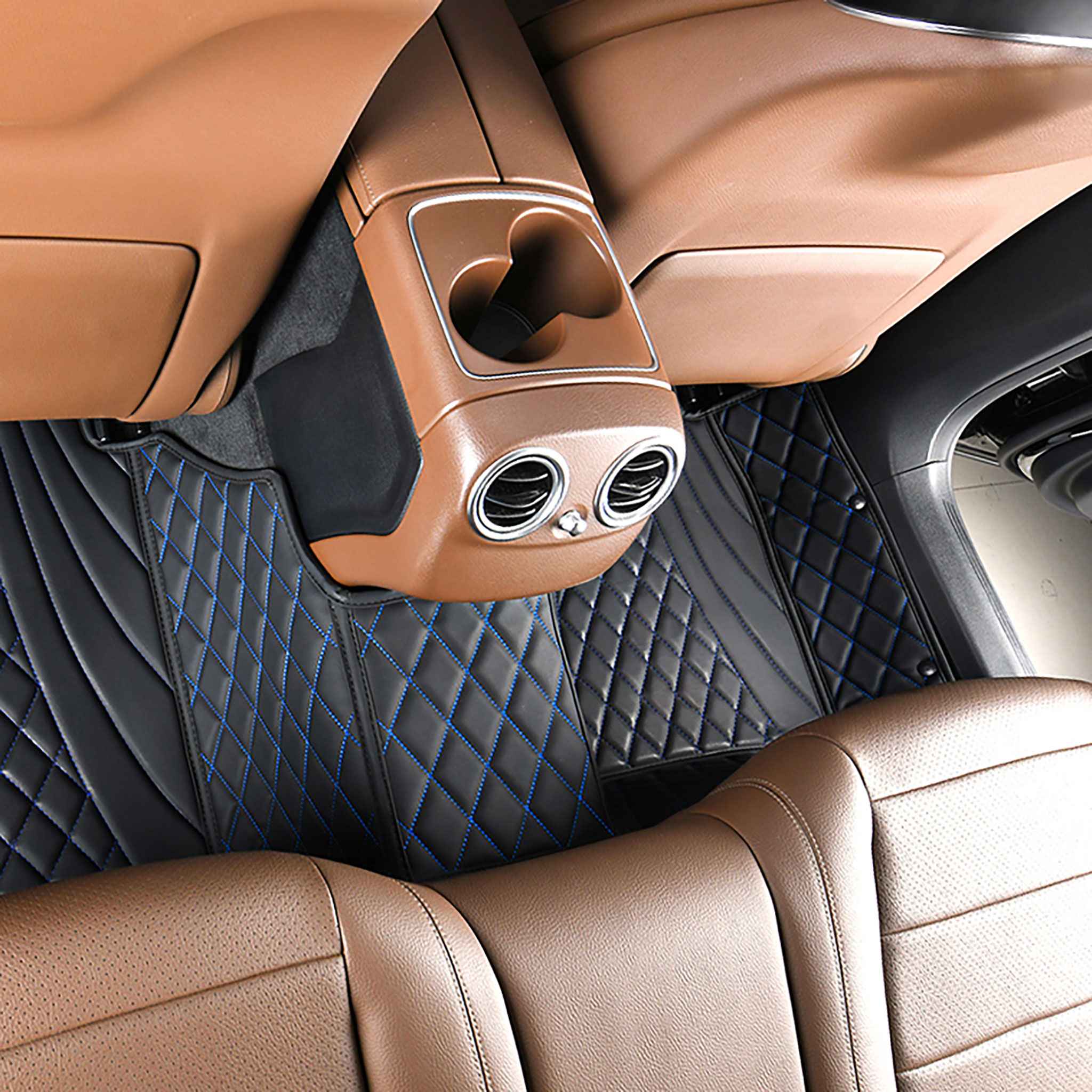 NEW Black & Blue Stitching Hybrid Luxury Car Mats Set