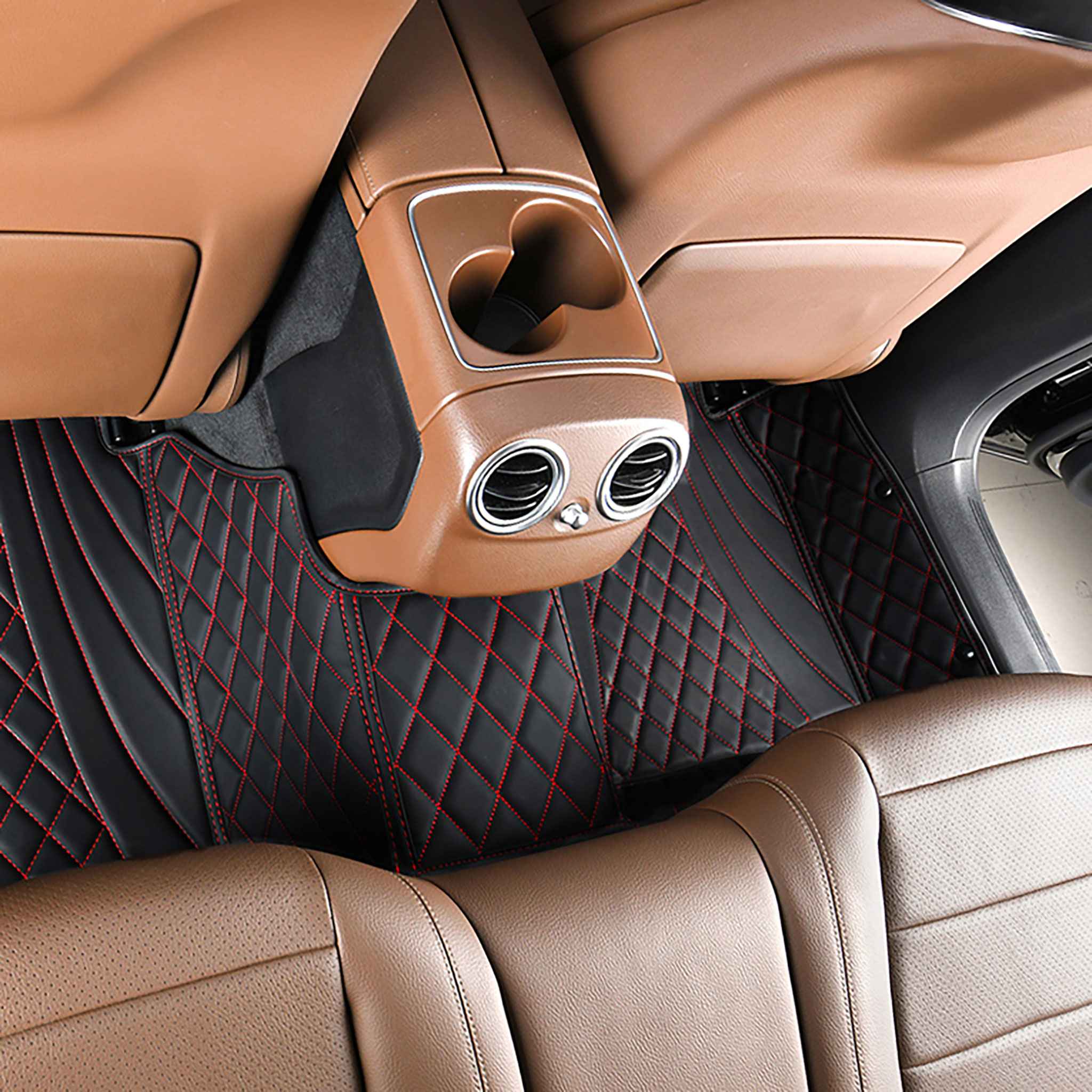 NEW Black & Red Stitching Hybrid Luxury Car Mats Set