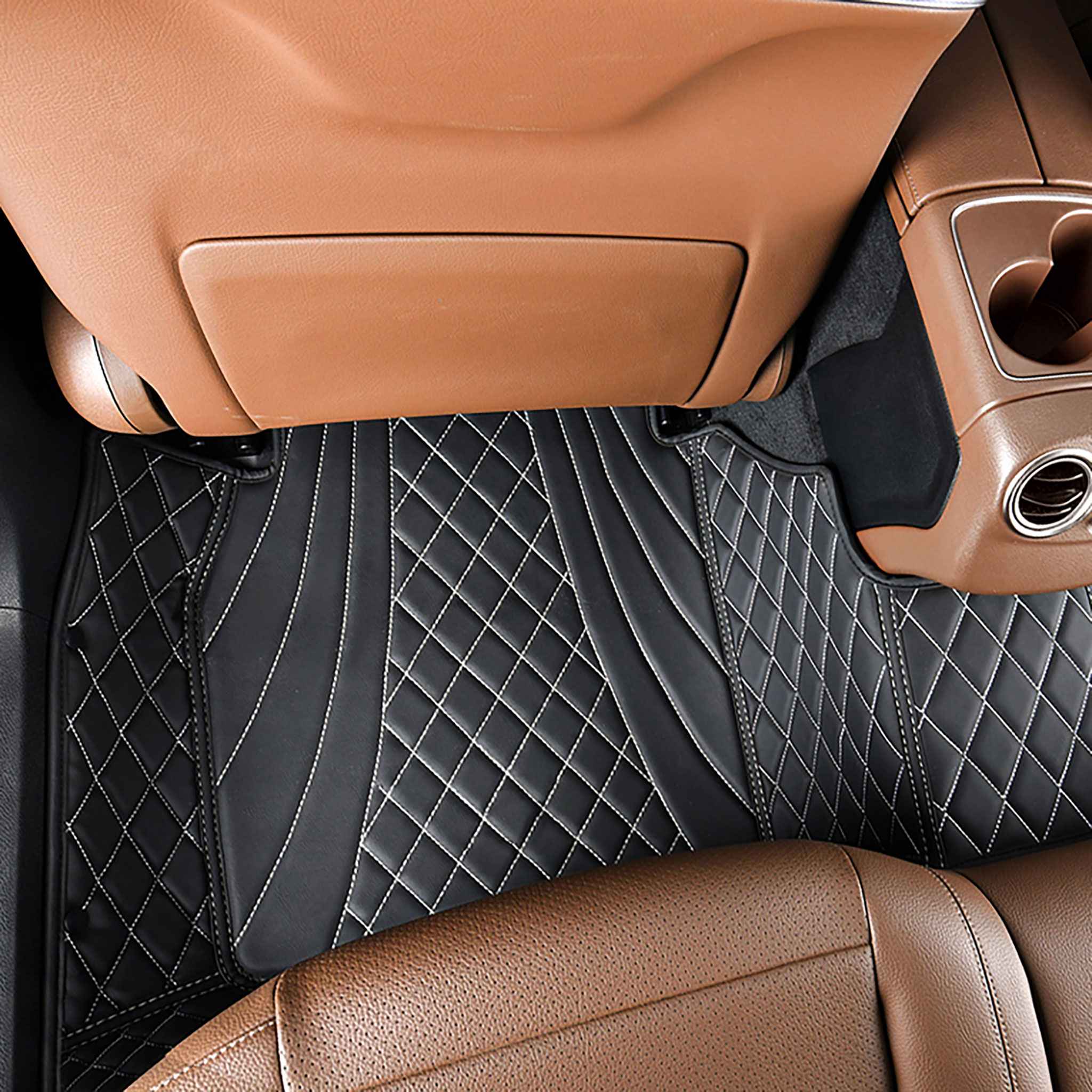 NEW Black & White Stitching Hybrid Luxury Car Mats Set