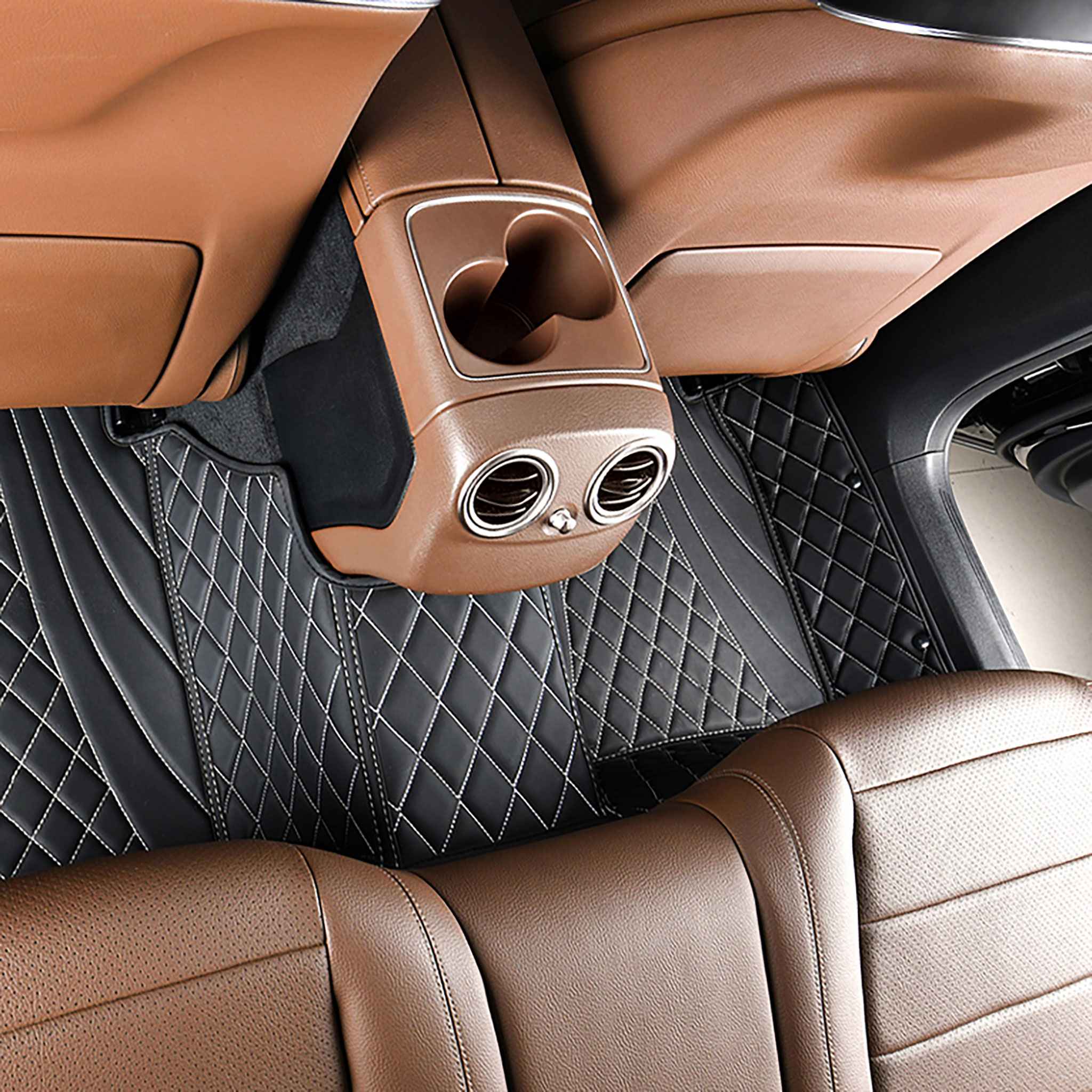 NEW Black & White Stitching Hybrid Luxury Car Mats Set