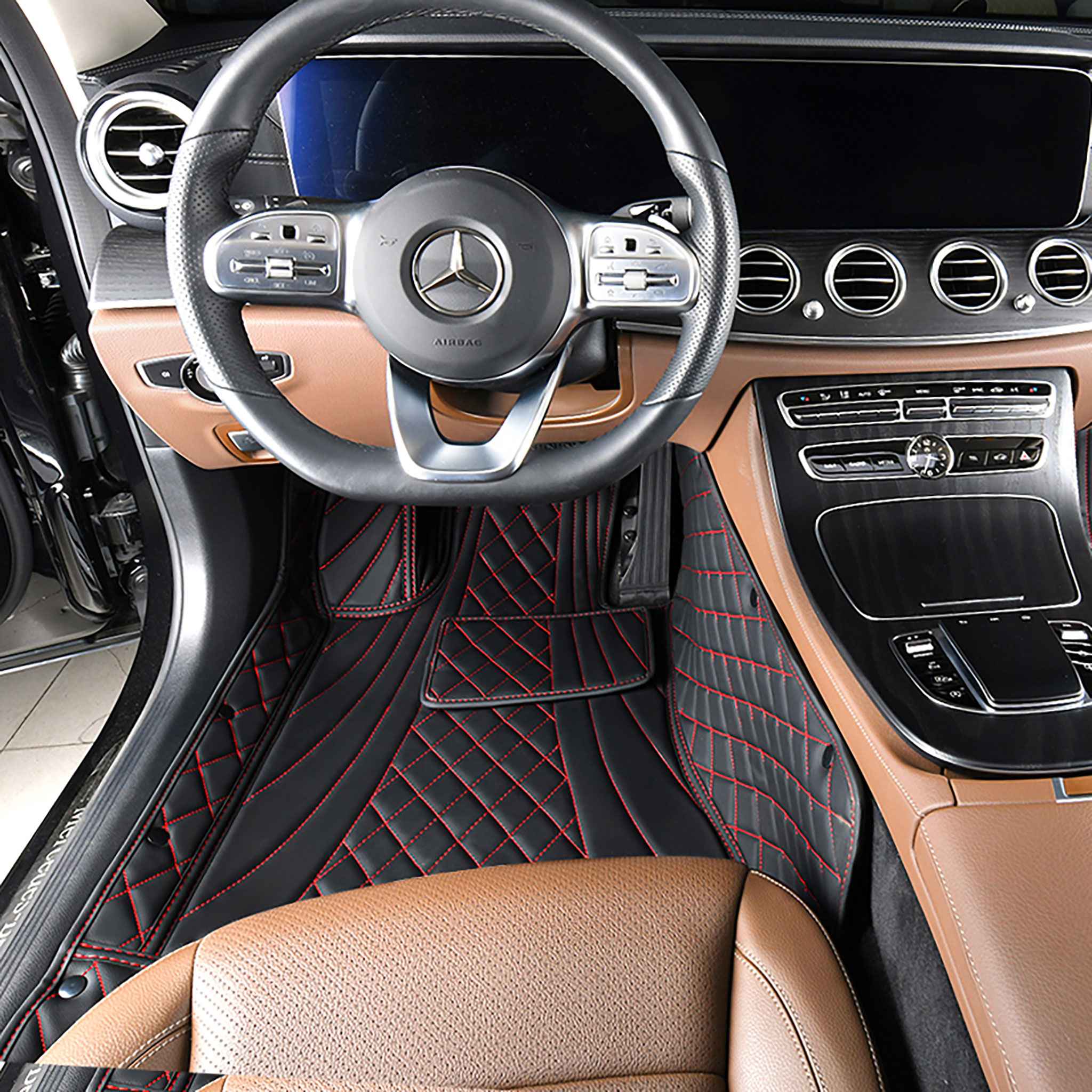 NEW Black & Red Stitching Hybrid Luxury Car Mats Set