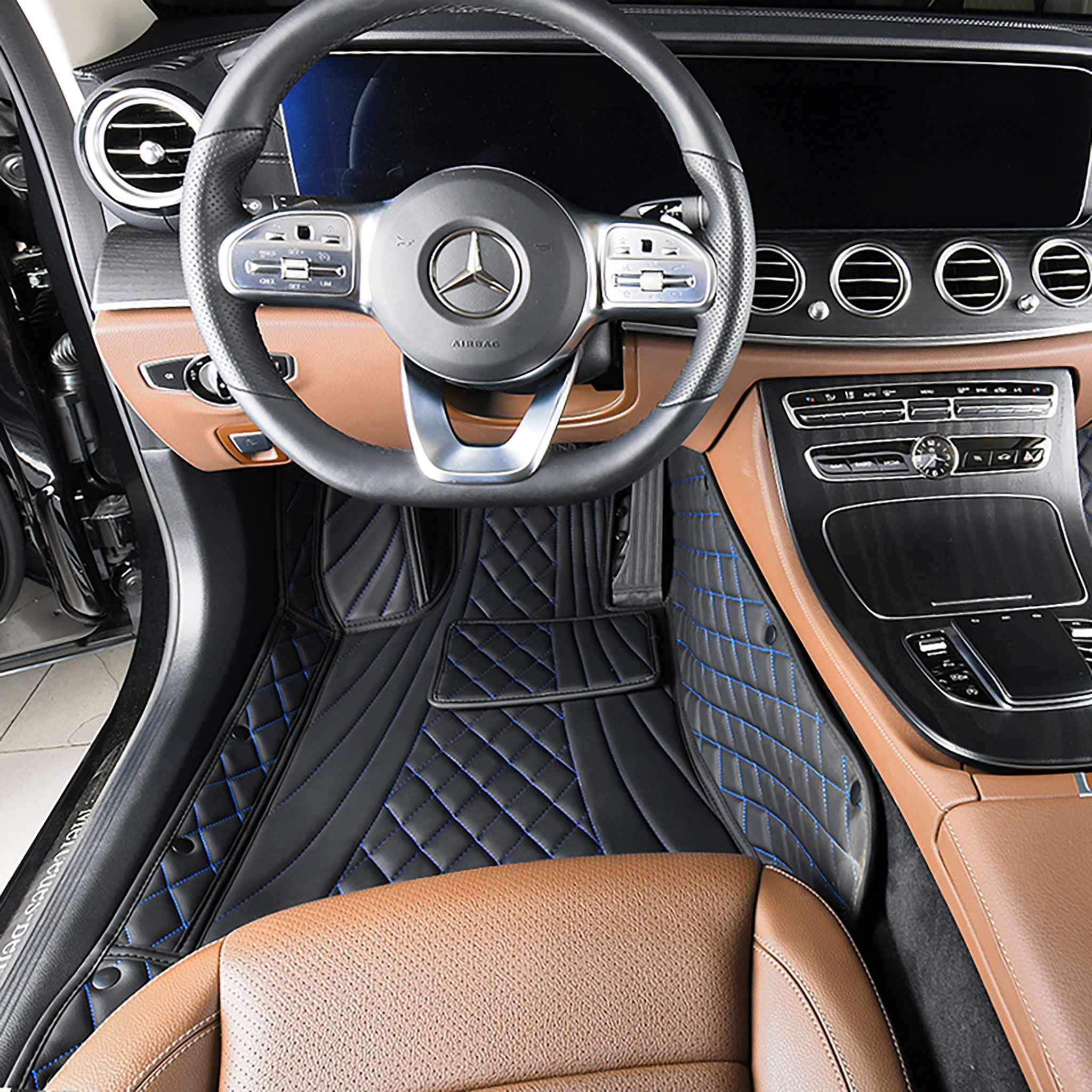 NEW Black & Blue Stitching Hybrid Luxury Car Mats Set