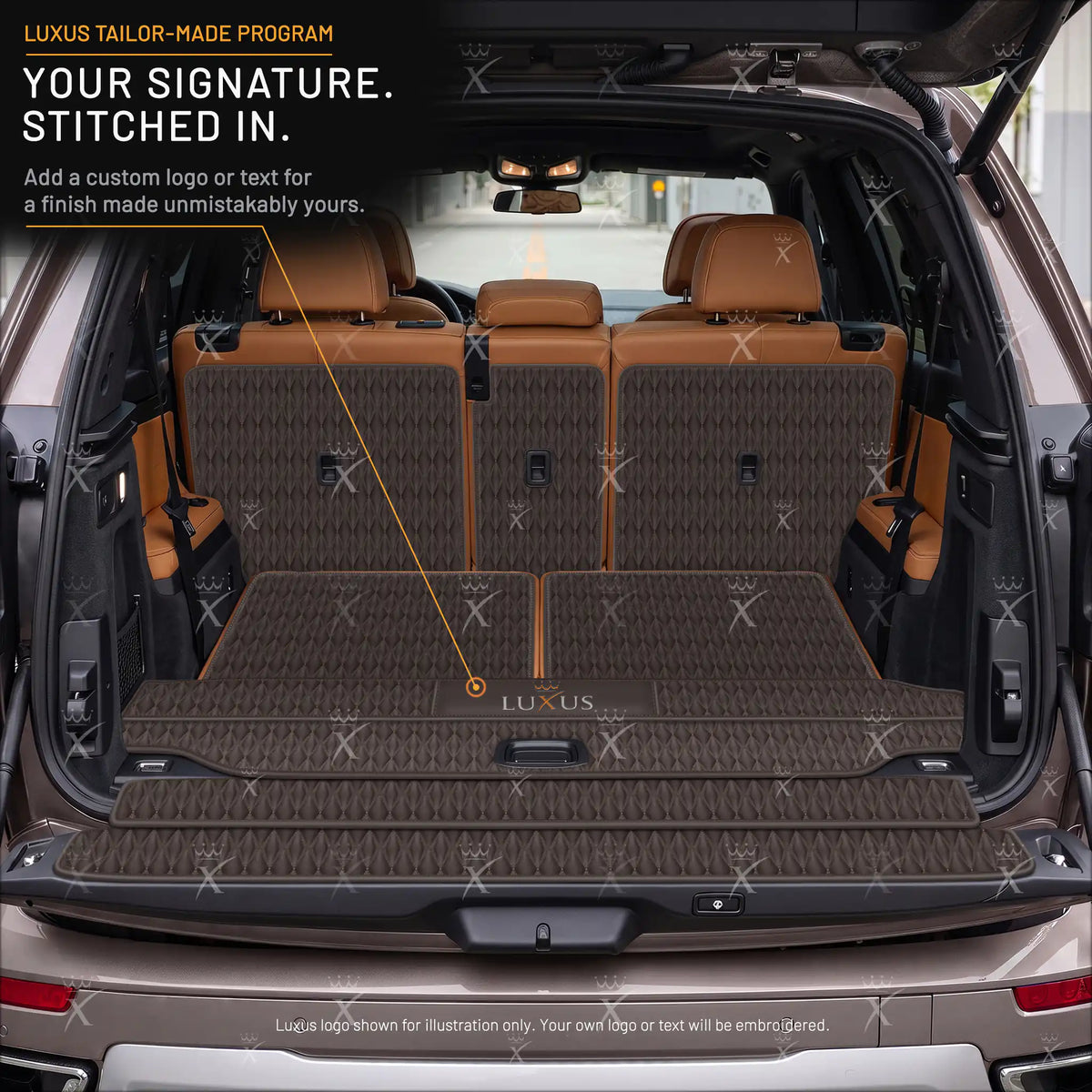 Luxus Car Mats™ - Zwarte en zwarte stiksels 3D luxe lederen koffer-/koffermat