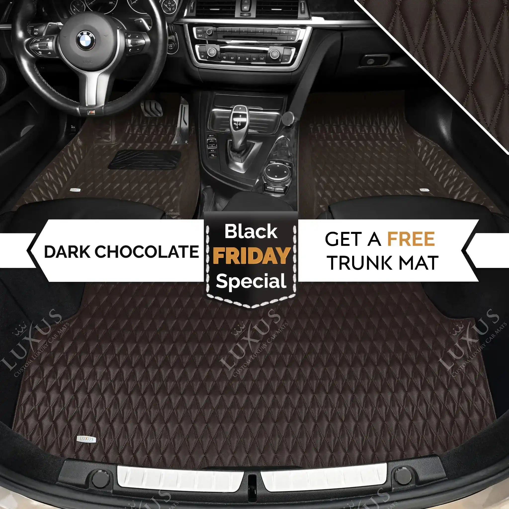 Luxus Premium Twin-Diamond Custom Luxury Car Mats Set | Dark Chocolate Brown