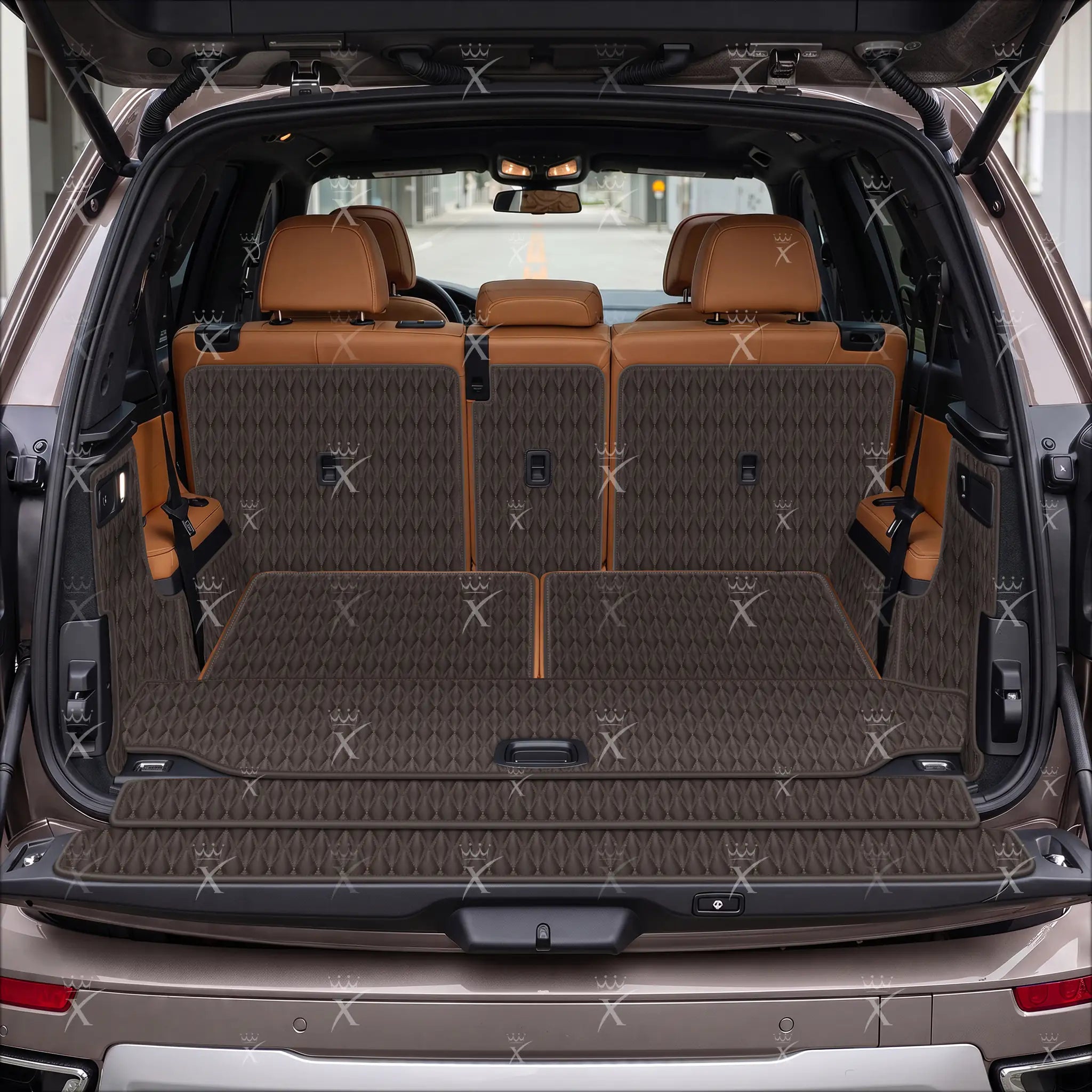 Tappetini per auto Luxus™ - Tappetino per bagagliaio/stivale in pelle di lusso 3D con cuciture nere e nere