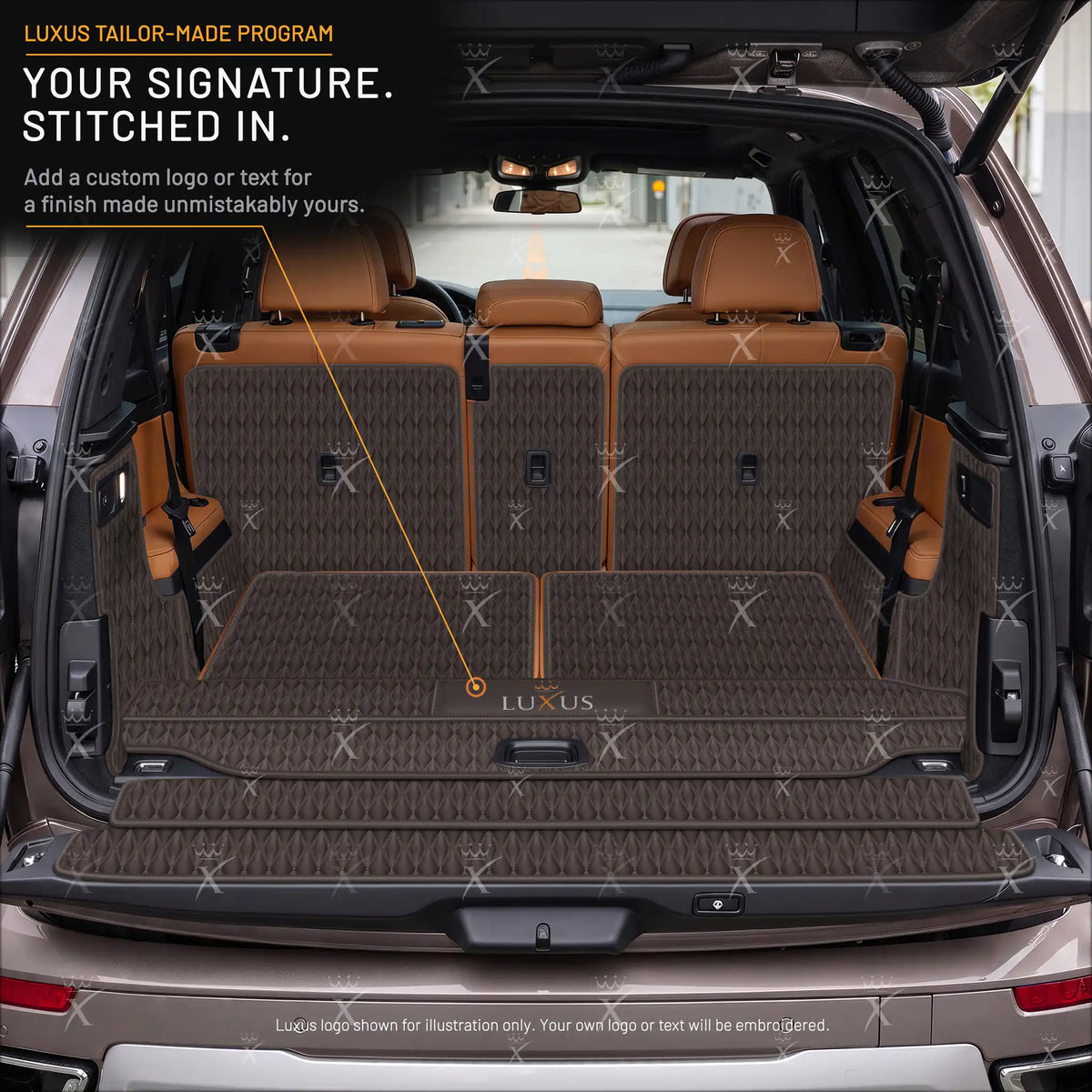 Luxus Car Mats™ – 3D-Luxus-Leder-Kofferraum-/Kofferraummatte in Schwarz und Schwarz mit Nähten
