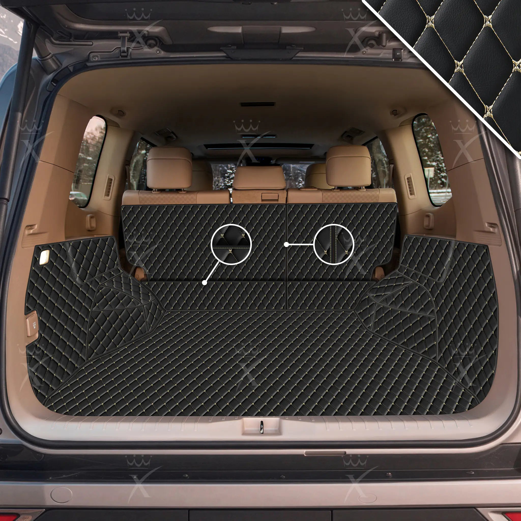 Luxus 360Fit Premium Diamond Custom Trunk Liner | Black & Beige Stitching