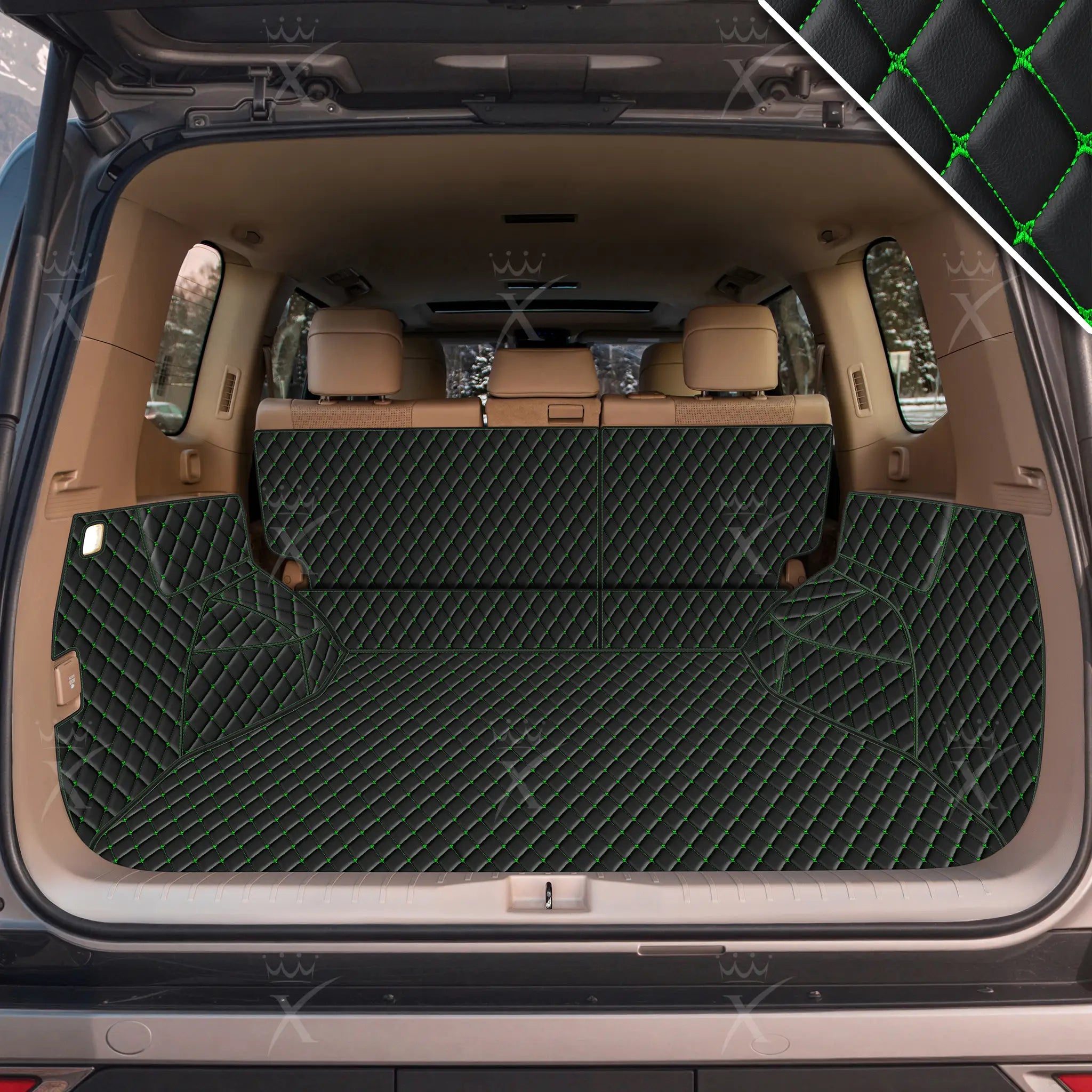 Luxus 360Fit Premium Diamond Custom Trunk Liner | Black & Green Stitching