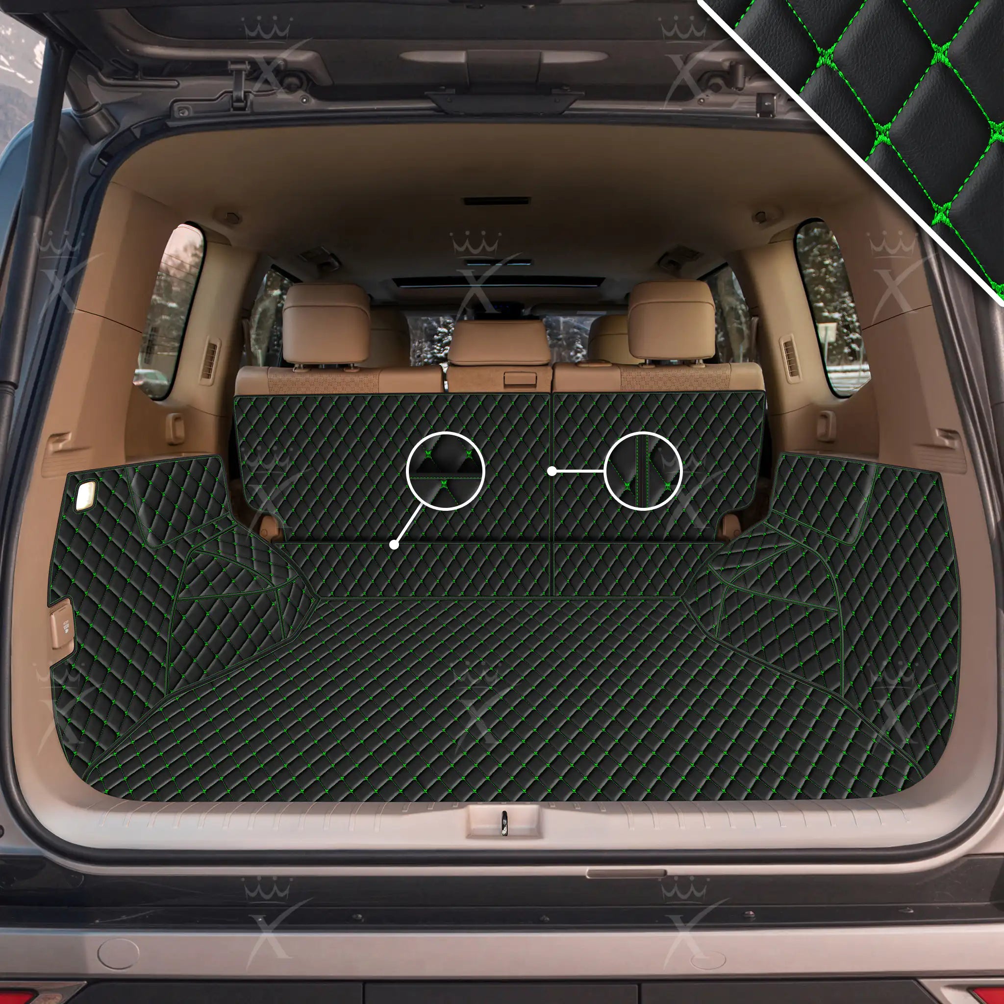 Luxus 360Fit Premium Diamond Custom Trunk Liner | Black & Green Stitching
