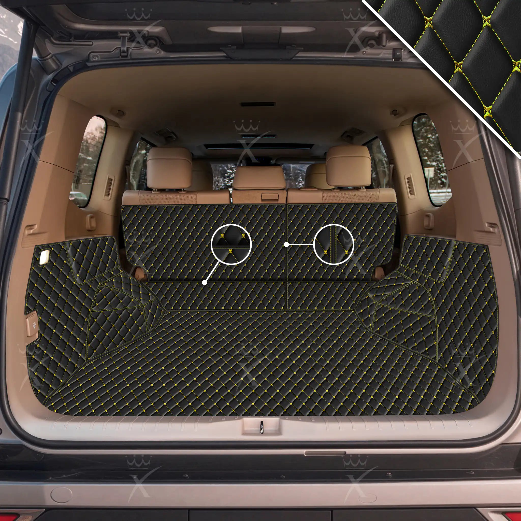 Luxus 360Fit Premium Diamond Custom Trunk Liner | Black & Yellow Stitching