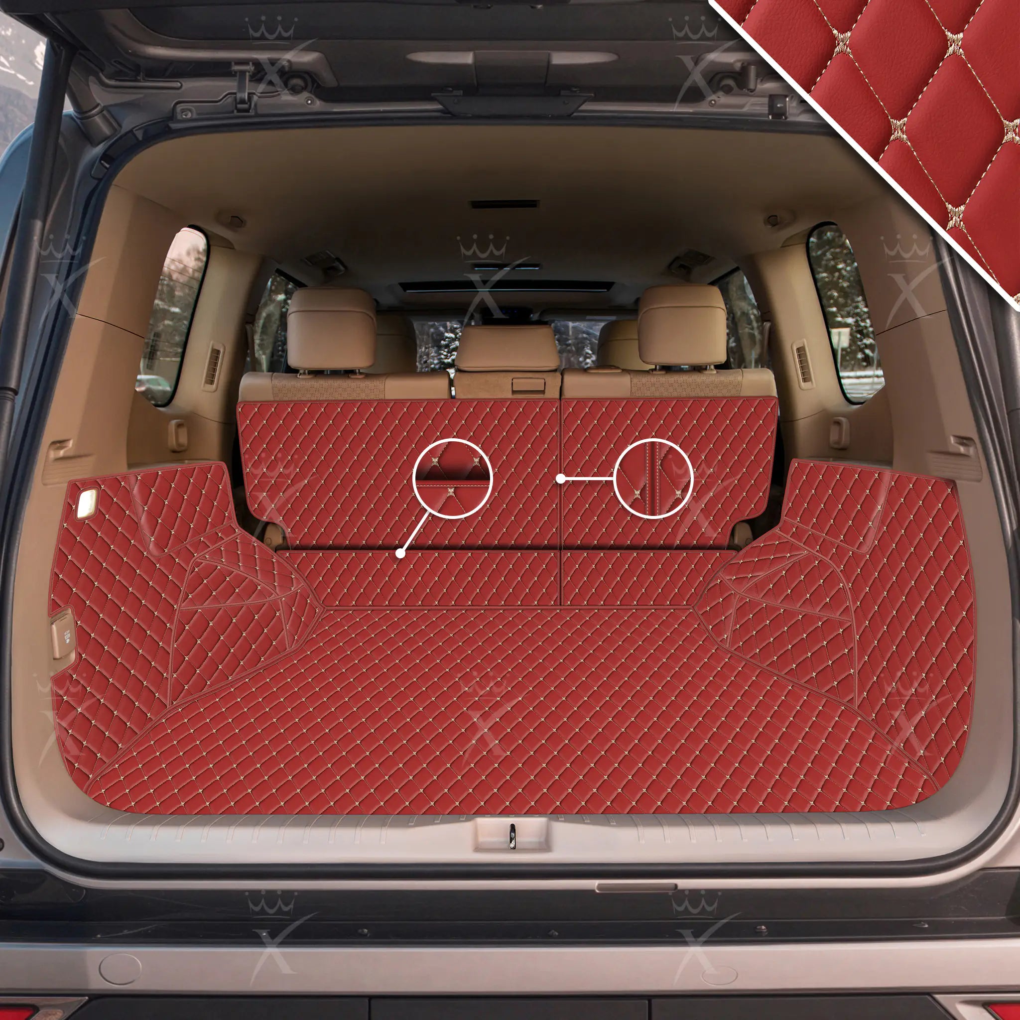 Tappetini per auto Luxus™ - Tappetino per bagagliaio/stivale in pelle di lusso 3D rosso ciliegia