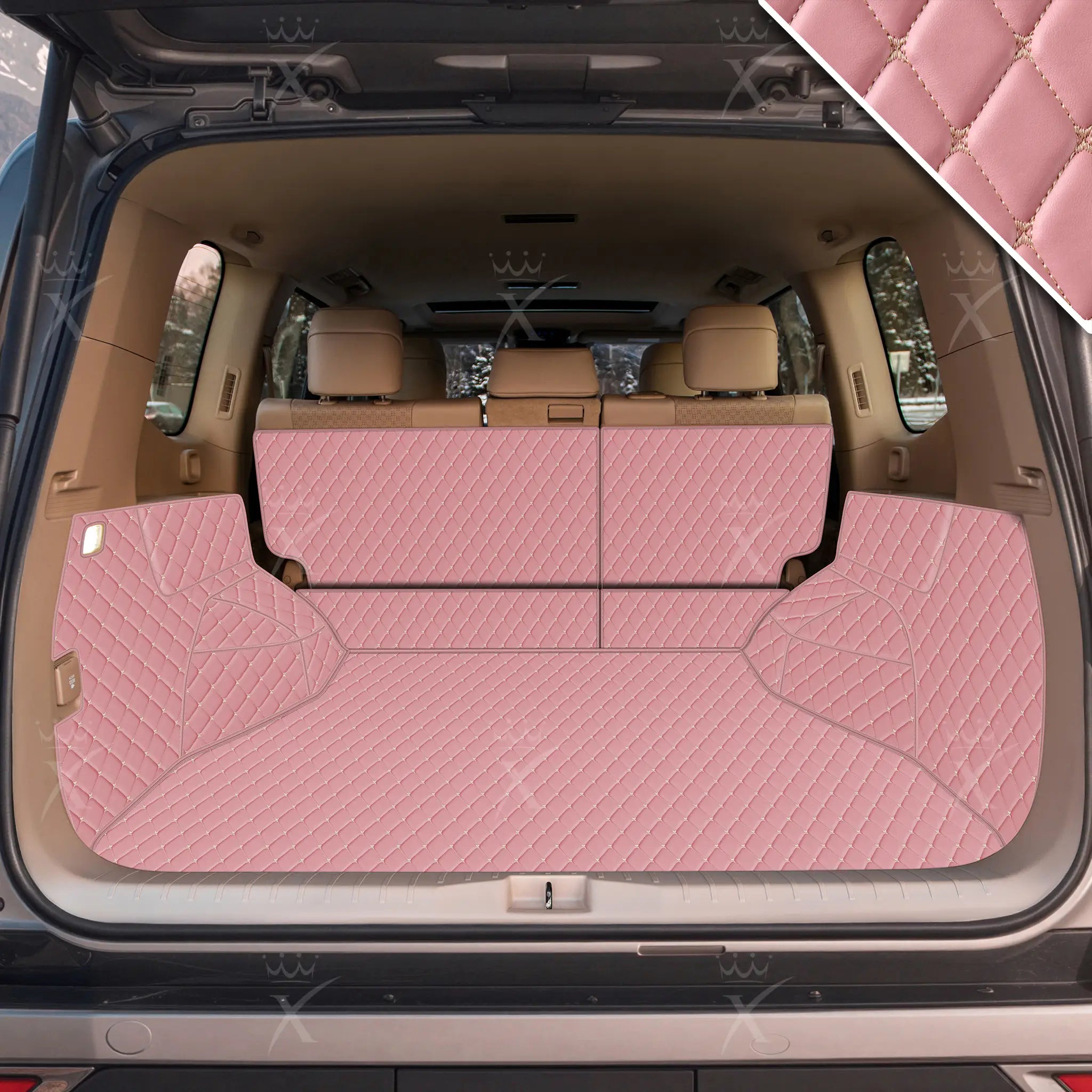 Tappetini per auto Luxus™ - Tappetino per bagagliaio/stivale in pelle di lusso 3D con cuciture nere e beige