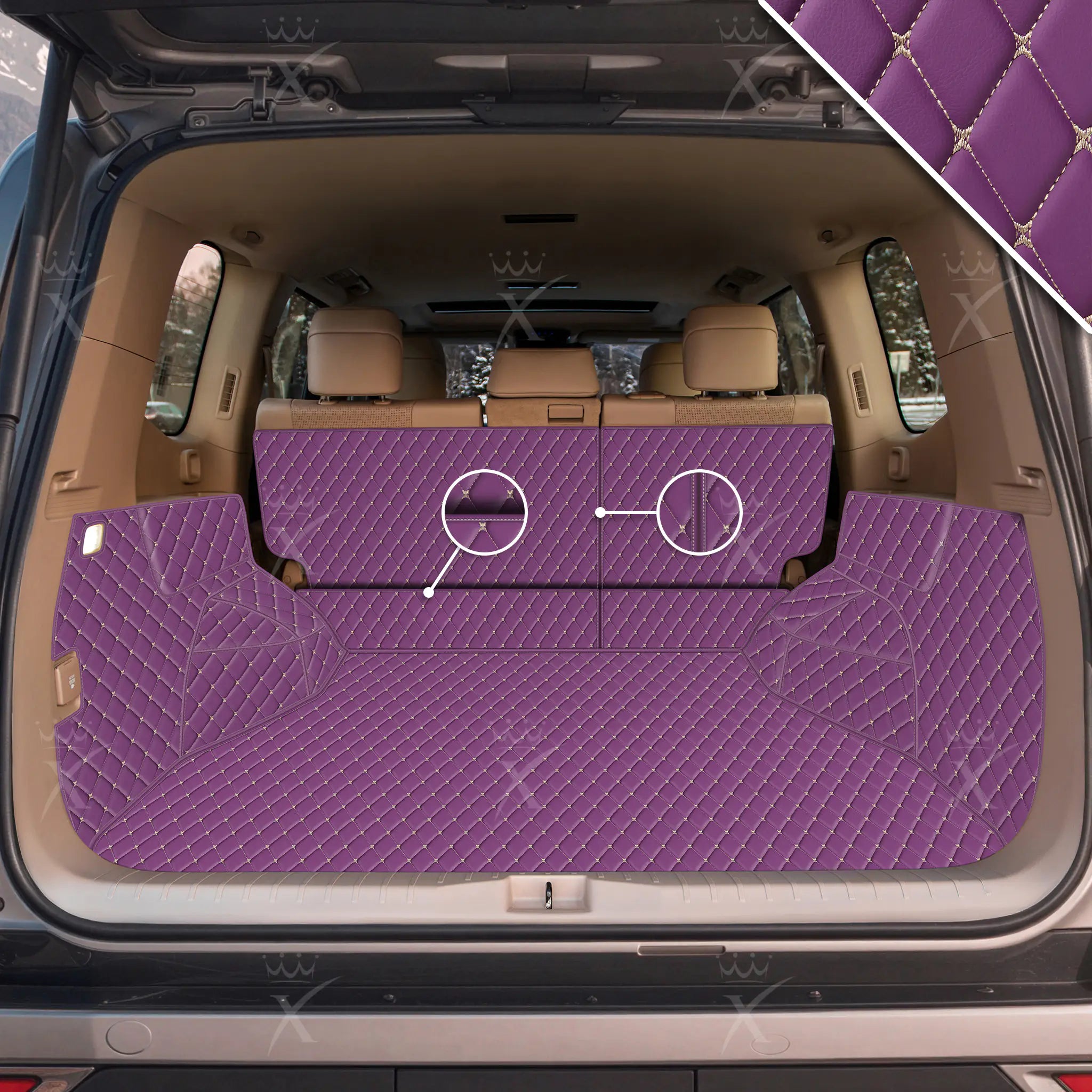 Luxus Car Mats™ - Tappetino per bagagliaio/stivale in pelle viola lavanda 3D