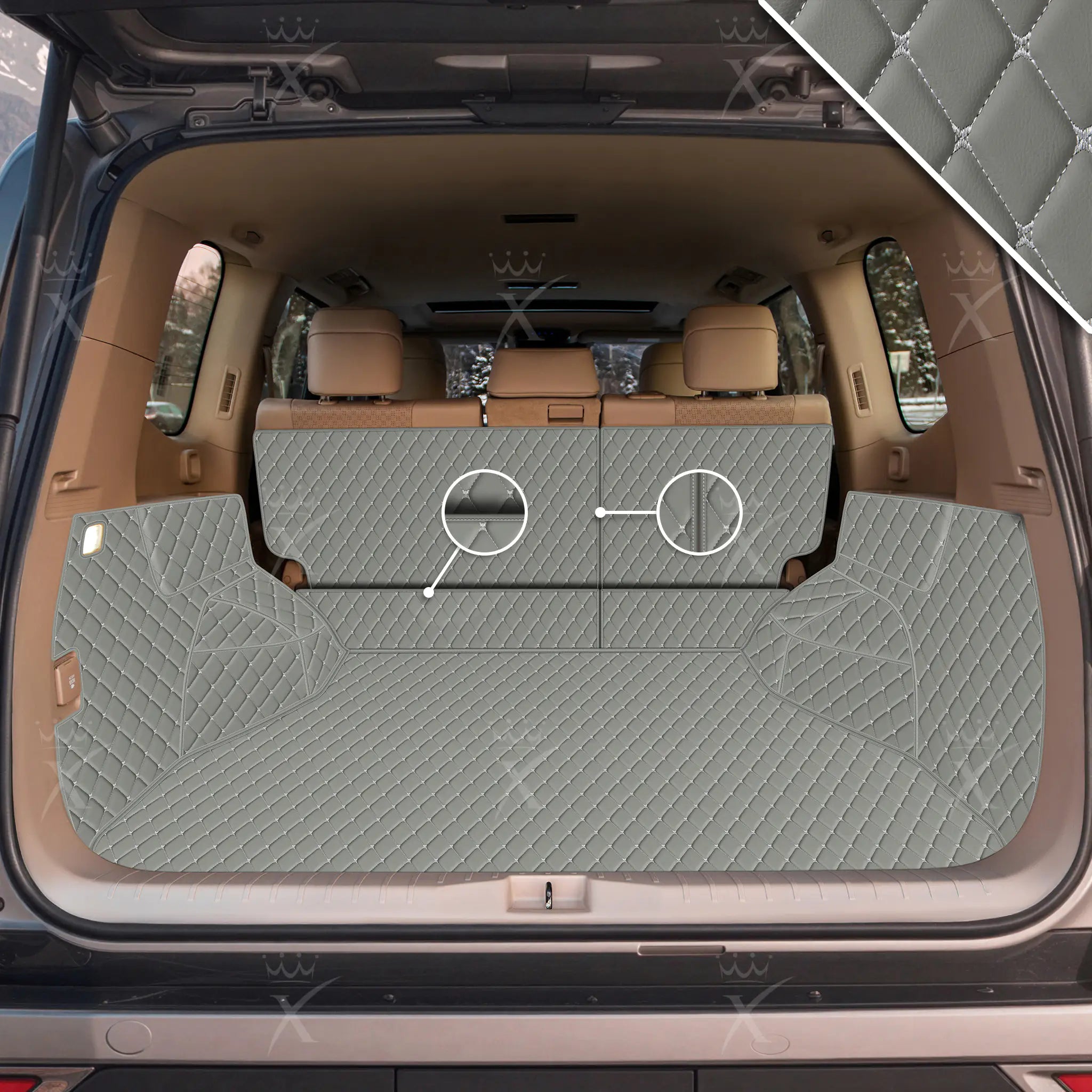 Luxus Car Mats™ - Tappetino per bagagliaio/stivale in pelle di lusso 3D grigio chiaro