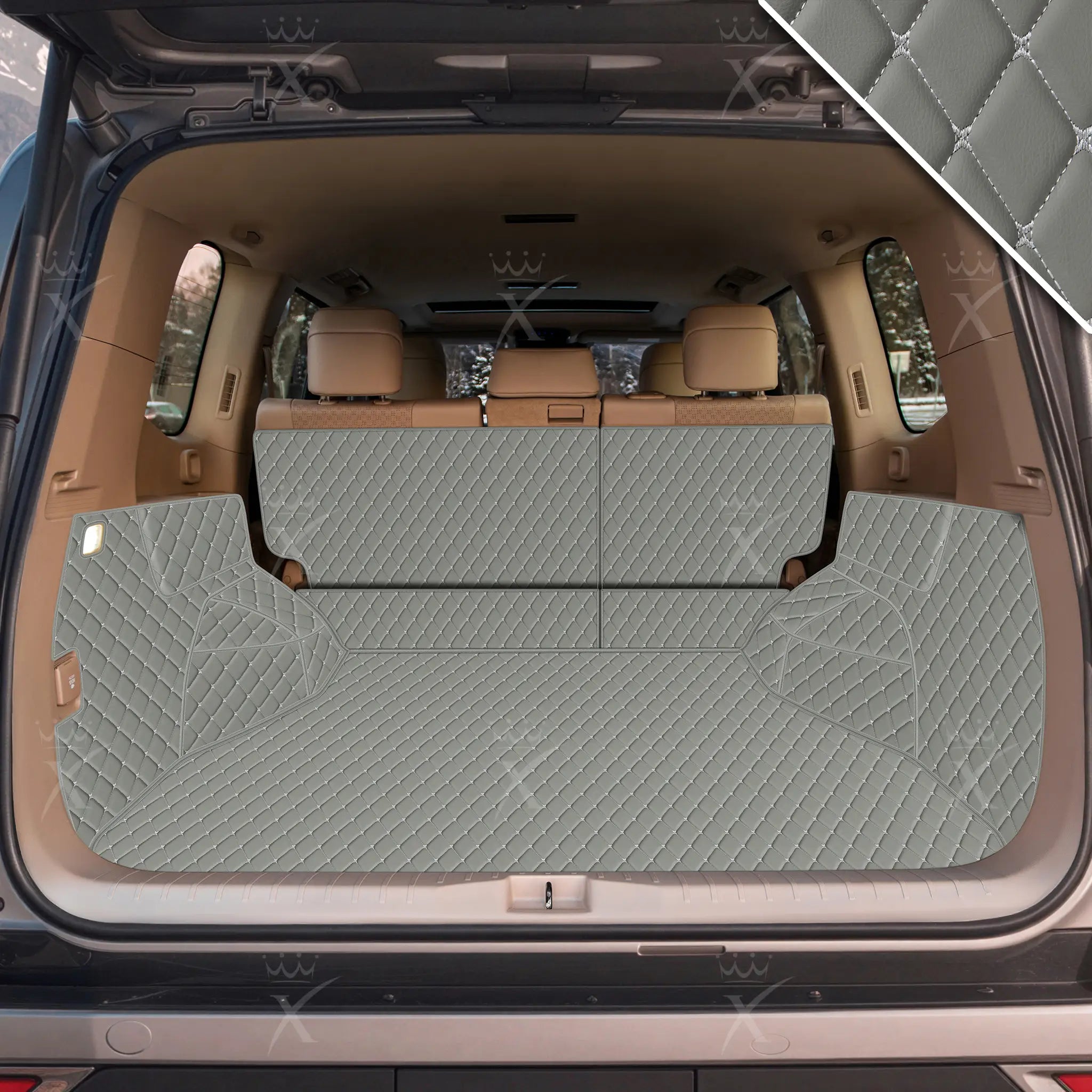 Luxus Car Mats™ - Tappetino per bagagliaio/stivale in pelle di lusso 3D grigio chiaro