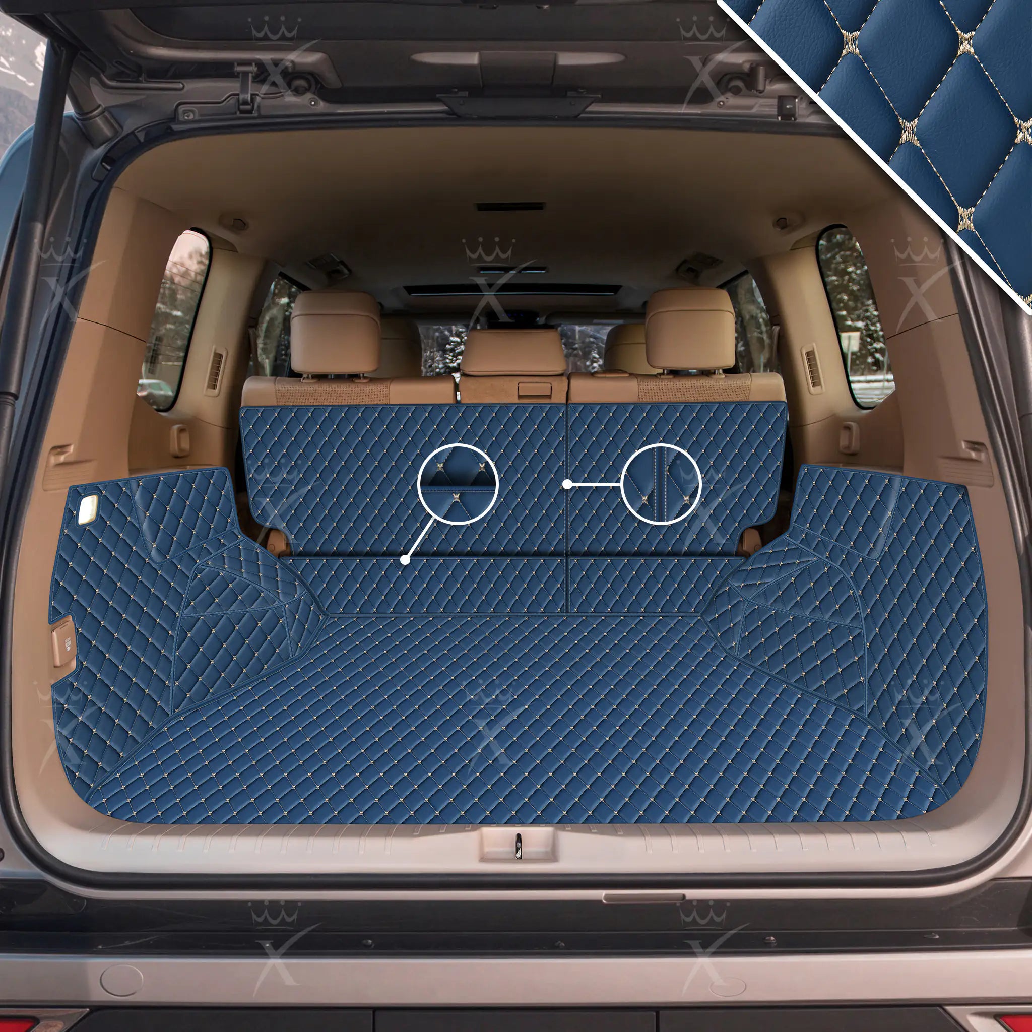 Luxus Car Mats™ - Tappetino per bagagliaio/stivale in pelle blu vintage 3D