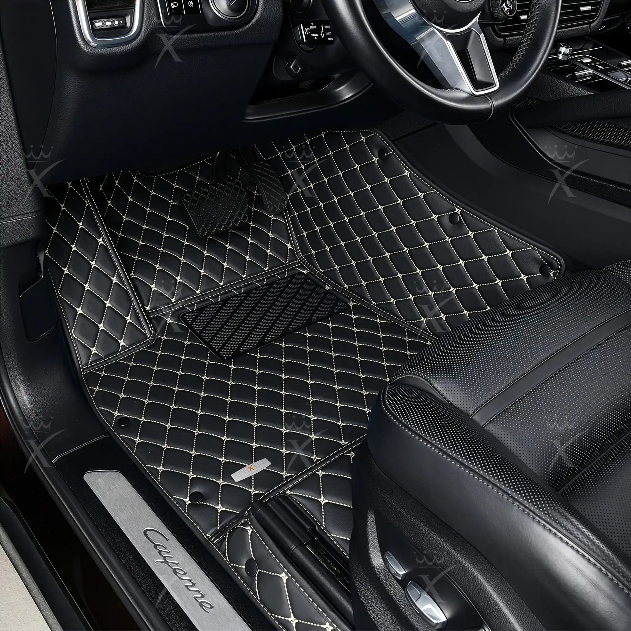 Luxus Car Mats™ - Set di tappetini per auto di lusso con cuciture nere e beige