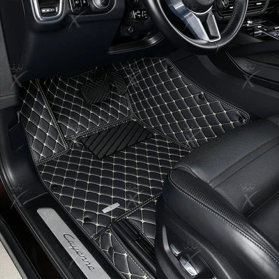 Luxus Car Mats™ - Svart og beige søm Luksus bilmattesett