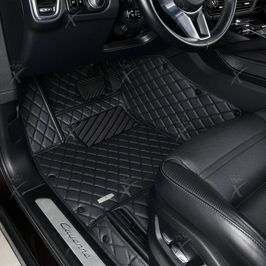 Luxus Car Mats™ - Juego de alfombrillas de lujo con costuras en negro y negro