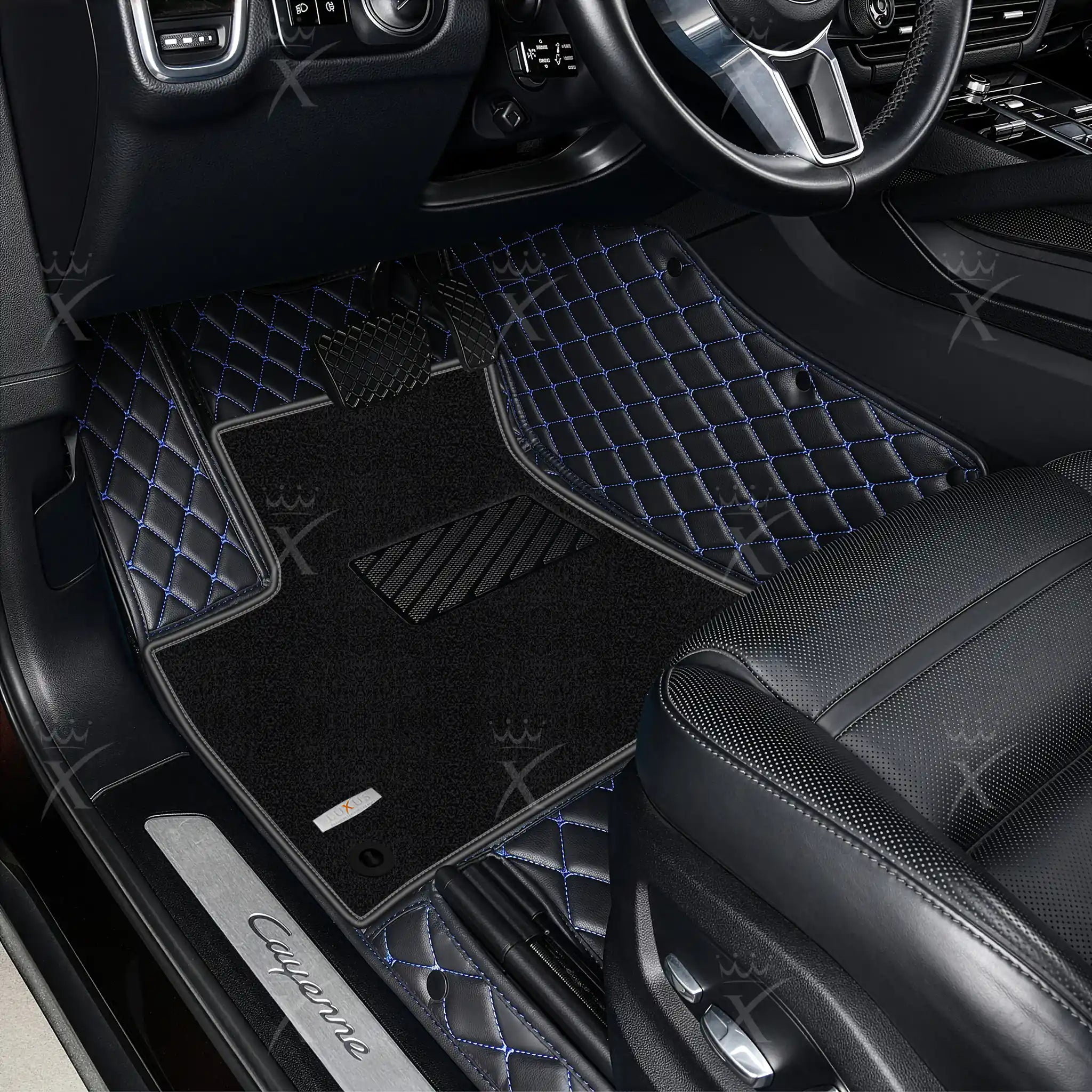 Luxus Car Mats™ - svart og blå søm Luksus bilmattesett