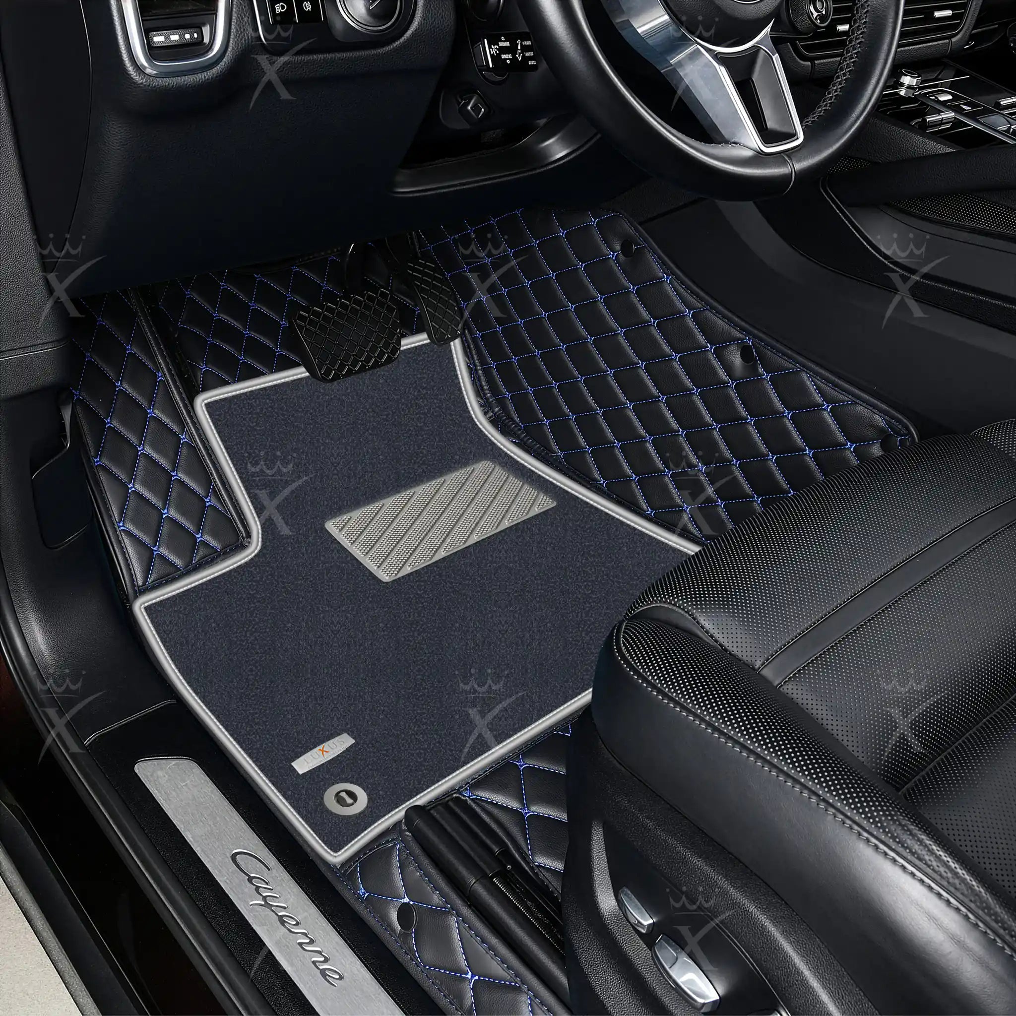 Luxus Car Mats™ - svart og blå søm Luksus bilmattesett