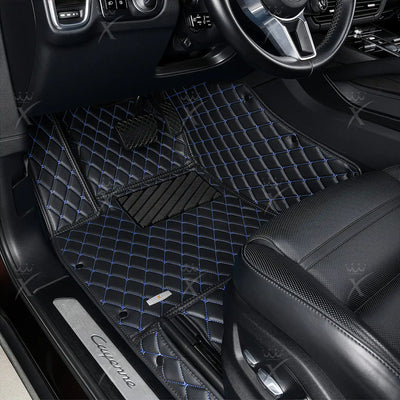 Luxus Diamond Series Floor Mats | Black & Blue Stitching