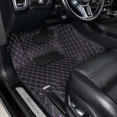 Luxus Car Mats™ - Juego de alfombrillas de lujo con costuras negras y moradas